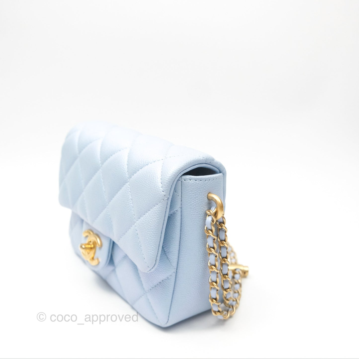 Chanel Quilted My Perfect Mini Iridescent Blue Caviar Aged Gold Hardware