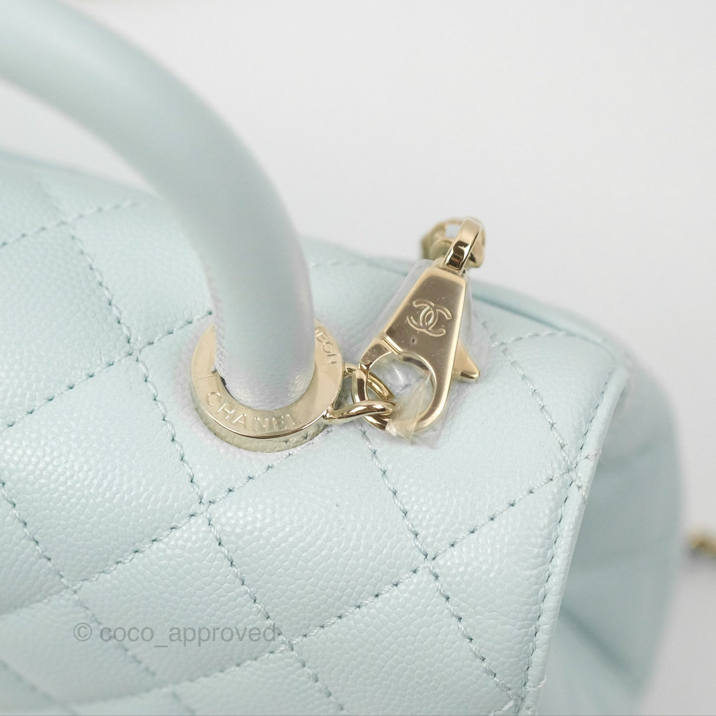 Chanel Small Coco Handle Quilted Light Baby Blue Caviar Gold Hardware