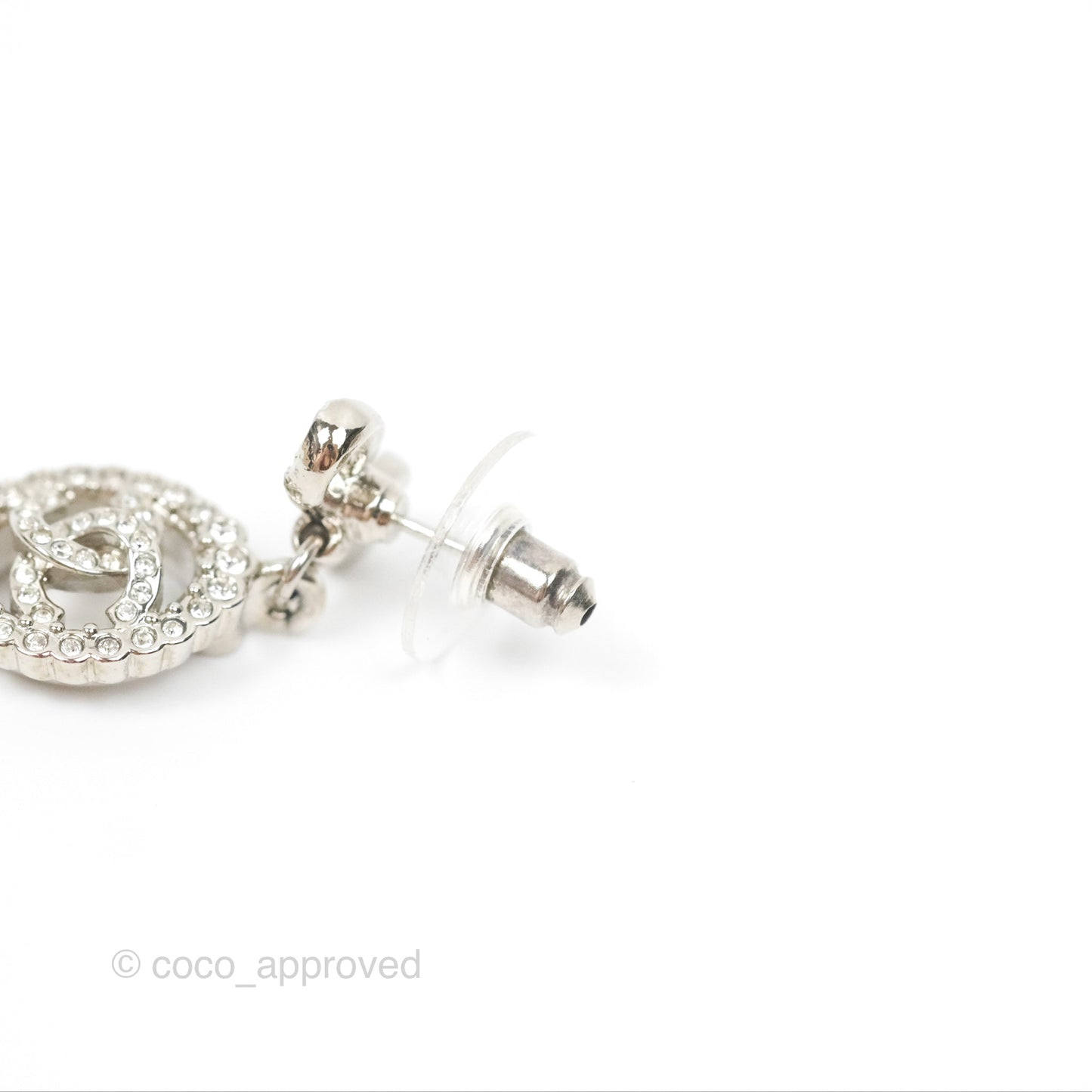 Chanel Crystal CC Bow Knot Drop Earrings Silver Tone 22B