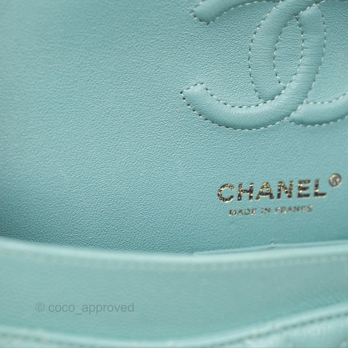 Chanel Small Classic Quilted Flap Tiffany Green Caviar Gold Hardware
