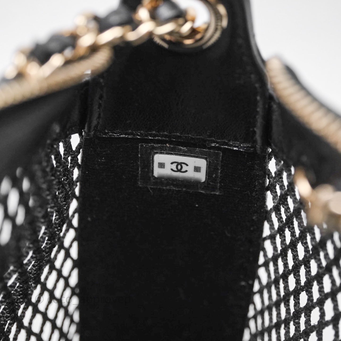 Chanel Mesh Clutch With Chain Black Shiny Lambskin Gold Hardware