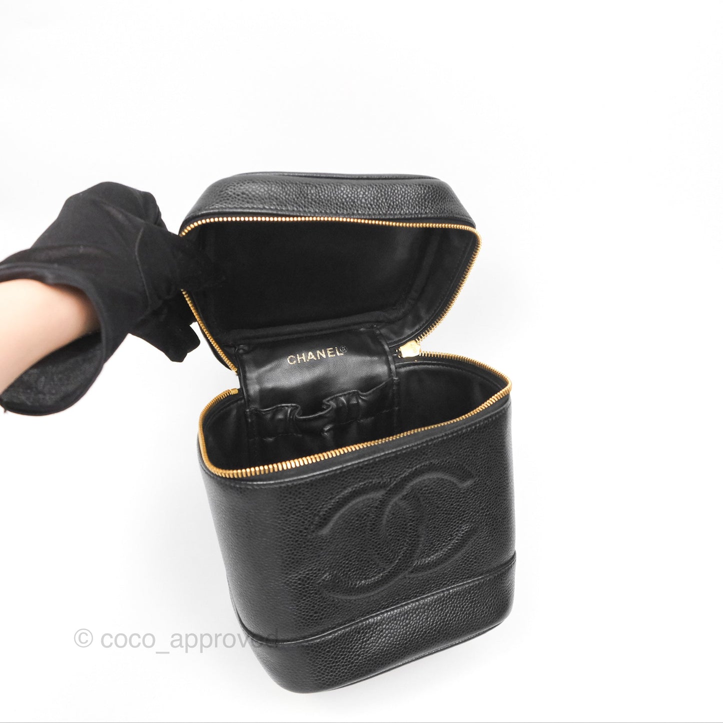 Chanel Vintage Vanity Case Black Caviar Gold Hardware
