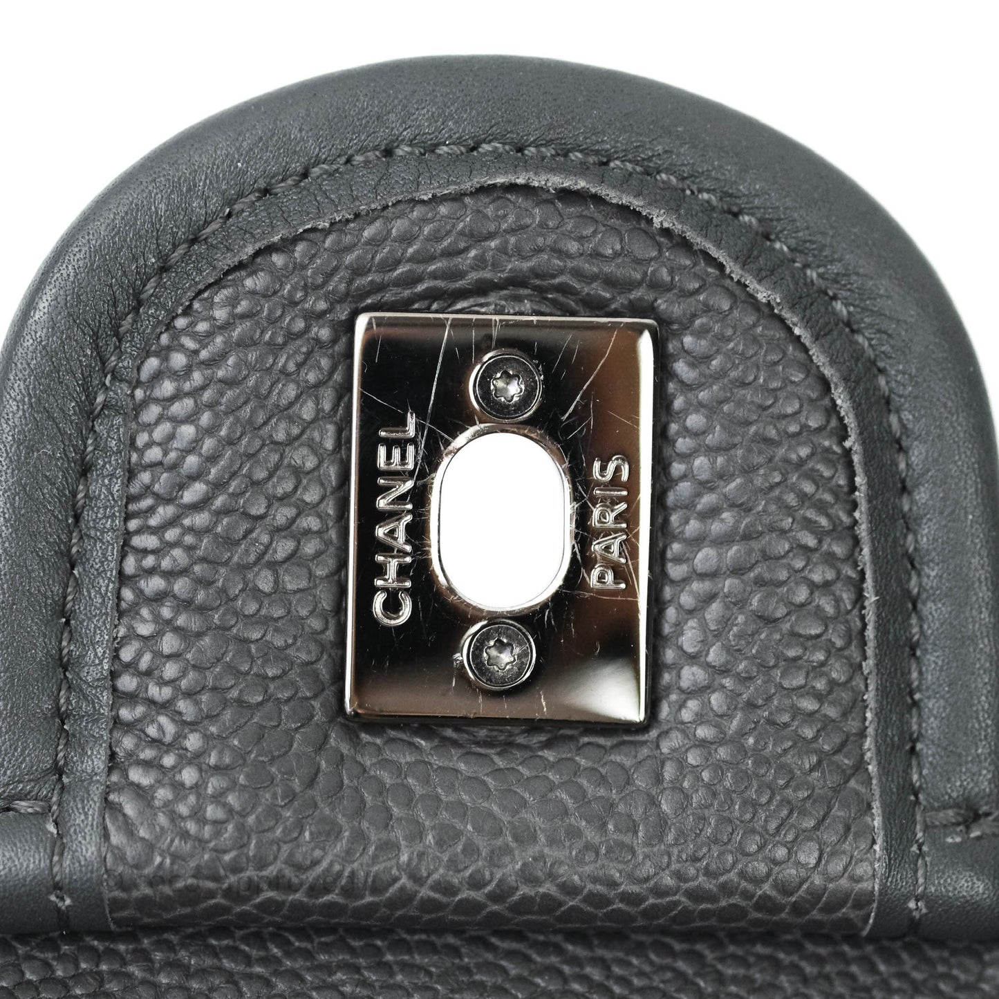 Chanel French Riviera Quilted Large Flap Bag Caviar Grey Silver Hardware