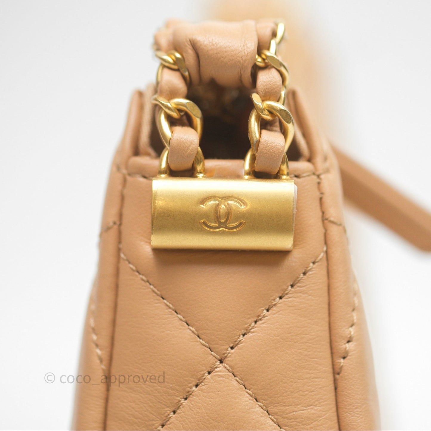 Chanel Large Hobo Bag Beige Aged Calfskin Aged Gold Hardware 23K