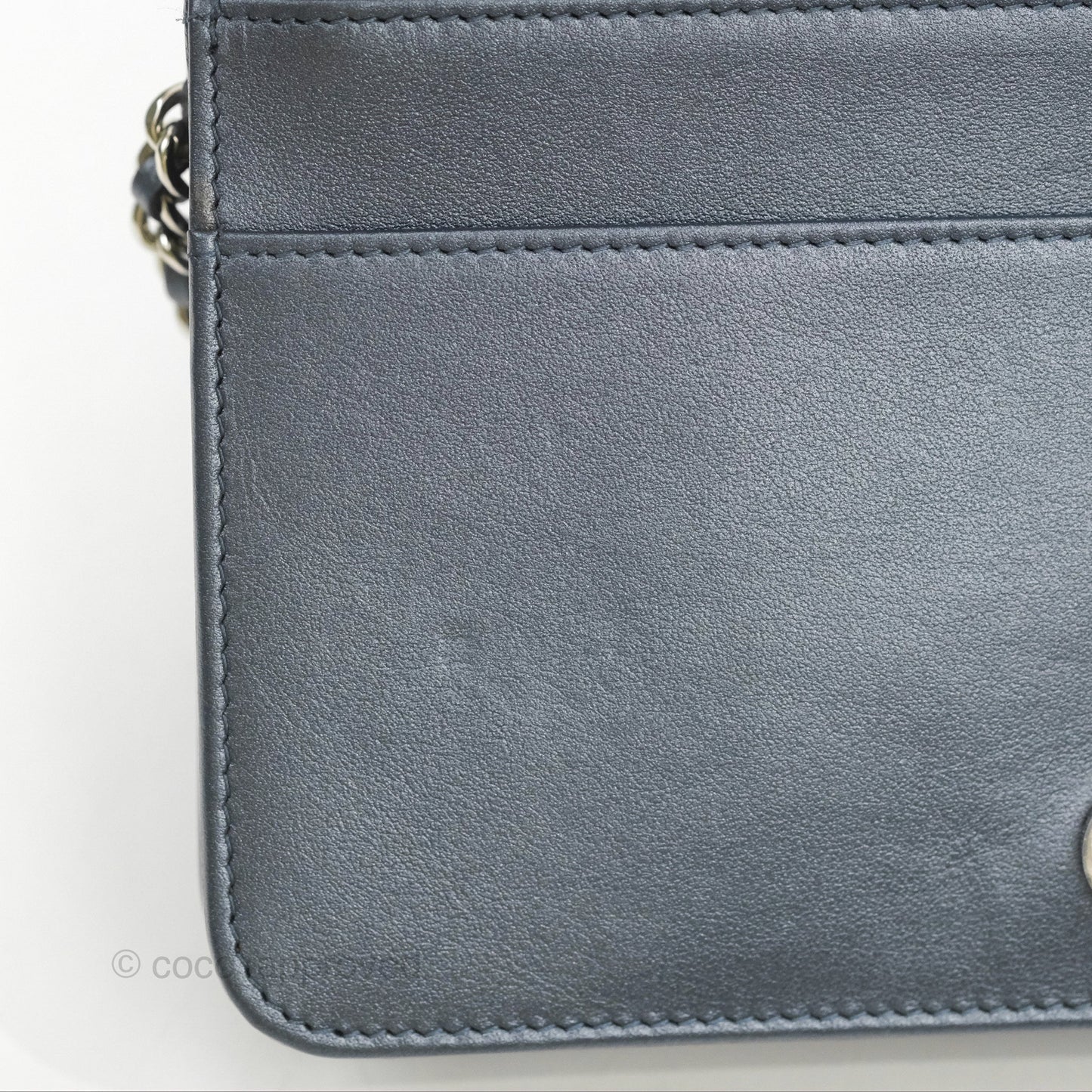 Chanel Camellia Wallet on Chain WOC Iridescent Navy Calfskin Silver Hardware