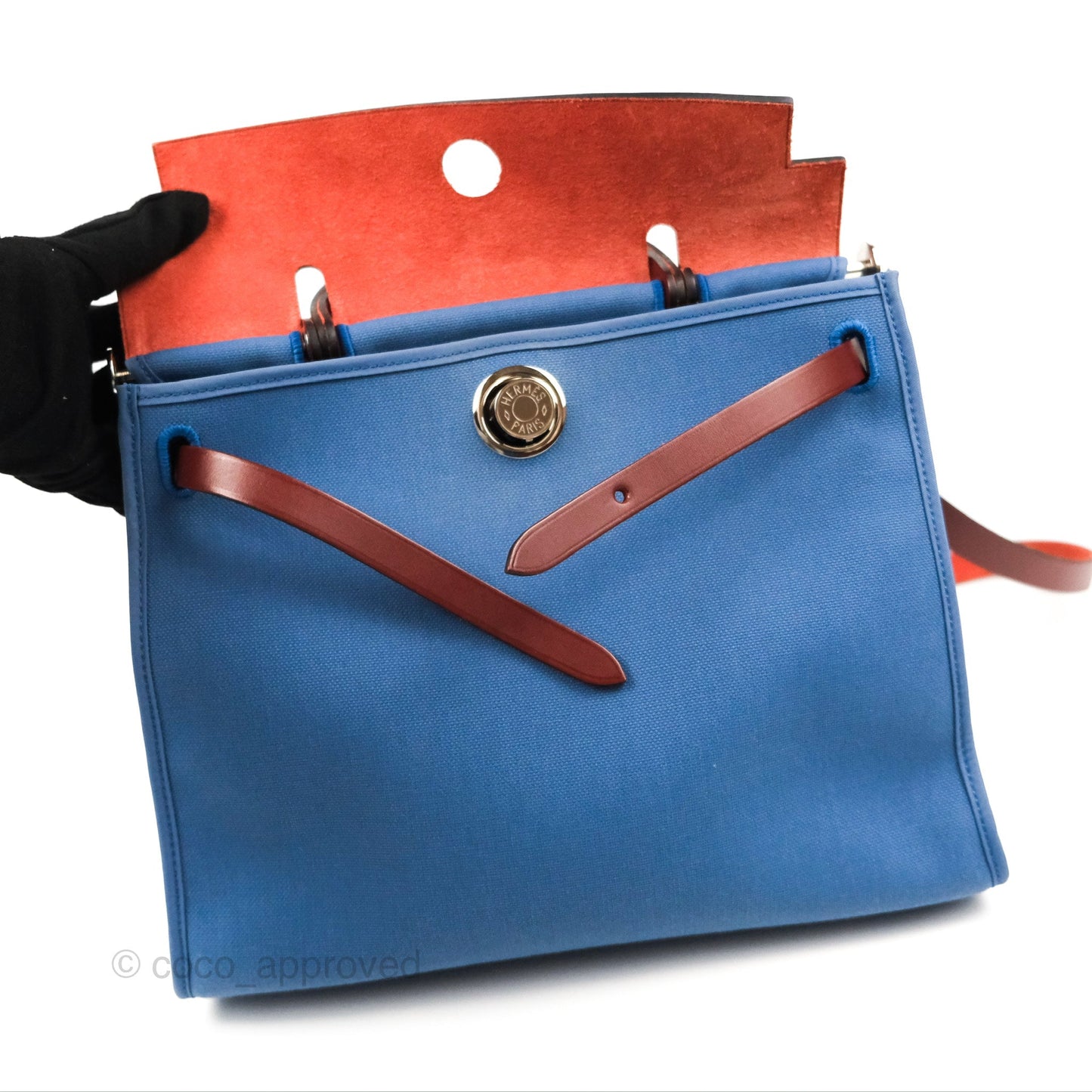 Hermès Herbag Zip 31 Rouge H/Bleu Agate Canvas Palladium Hardware