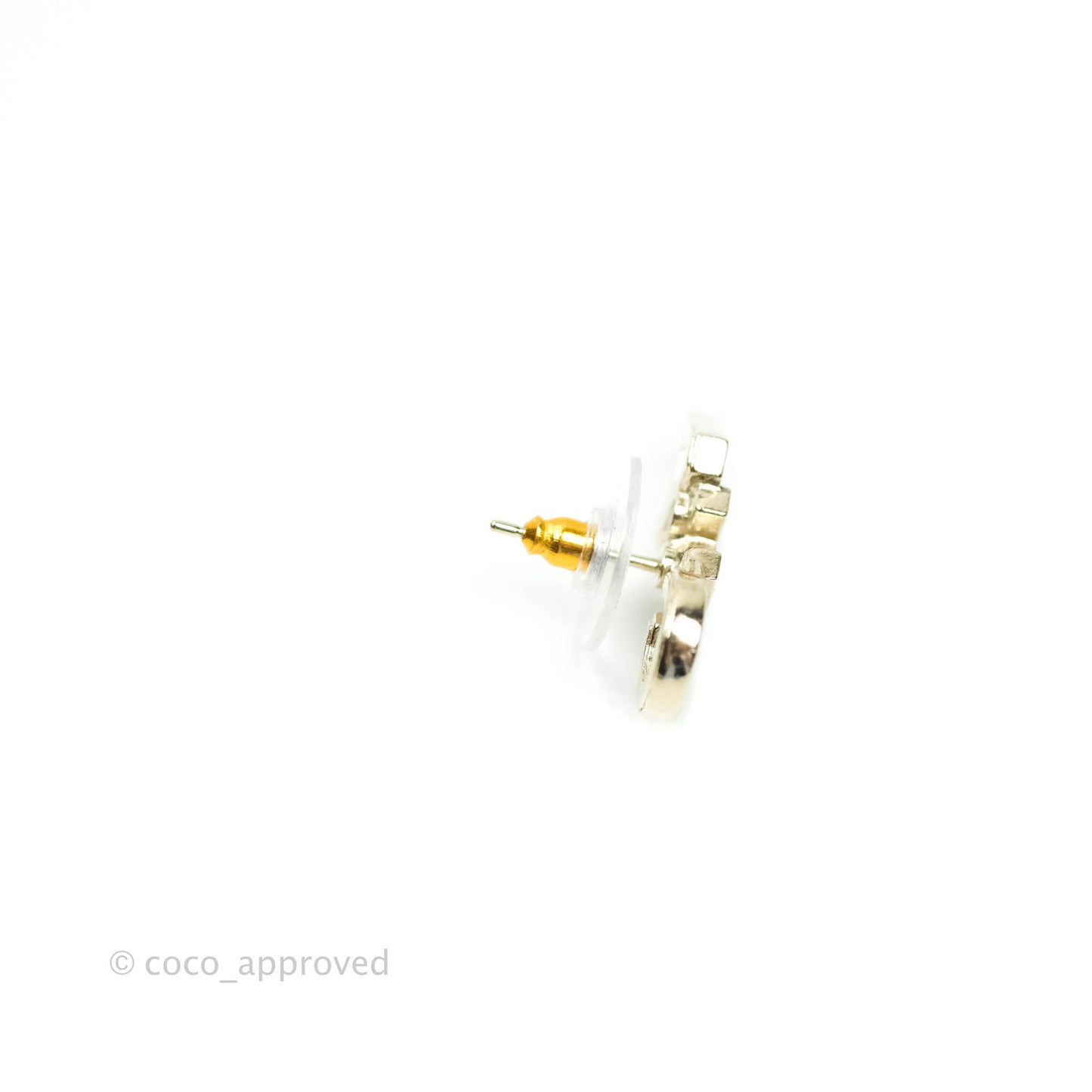 Chanel Crystal Pearl Signature Stud Earrings Gold Hardware 21V