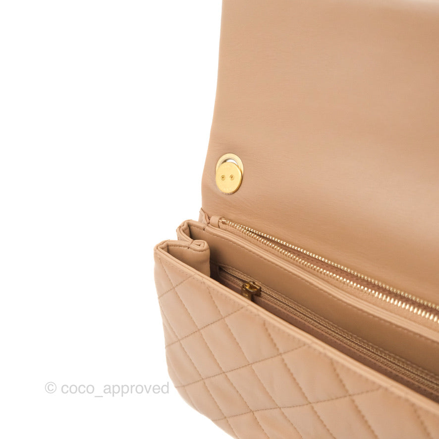 Chanel Flap Bag with Adjustable Strap Beige Lambskin Aged Gold Hardware 22K