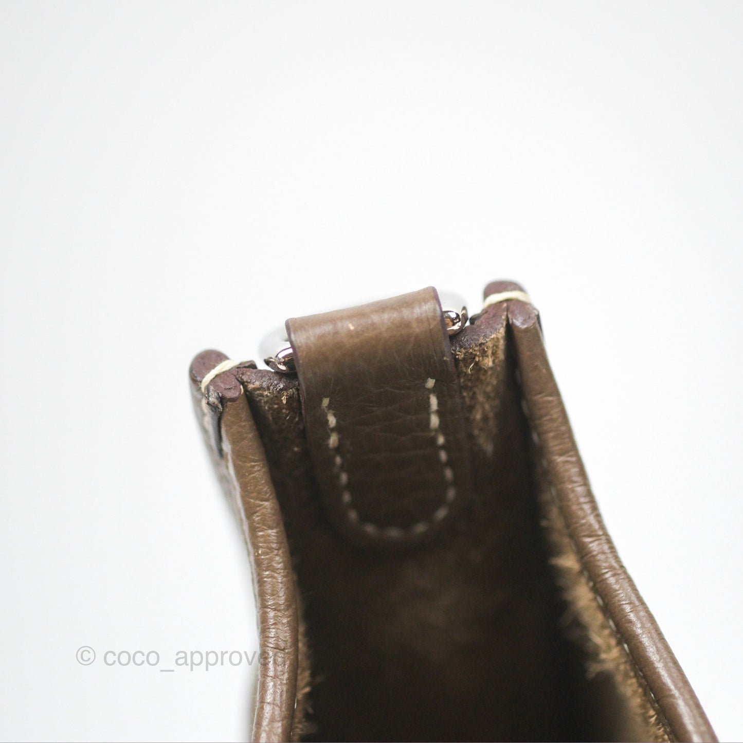 Hermès Mini Evelyne 16 Etoupe 18 Clemence Palladium Hardware with Bleu Indigo Strap
