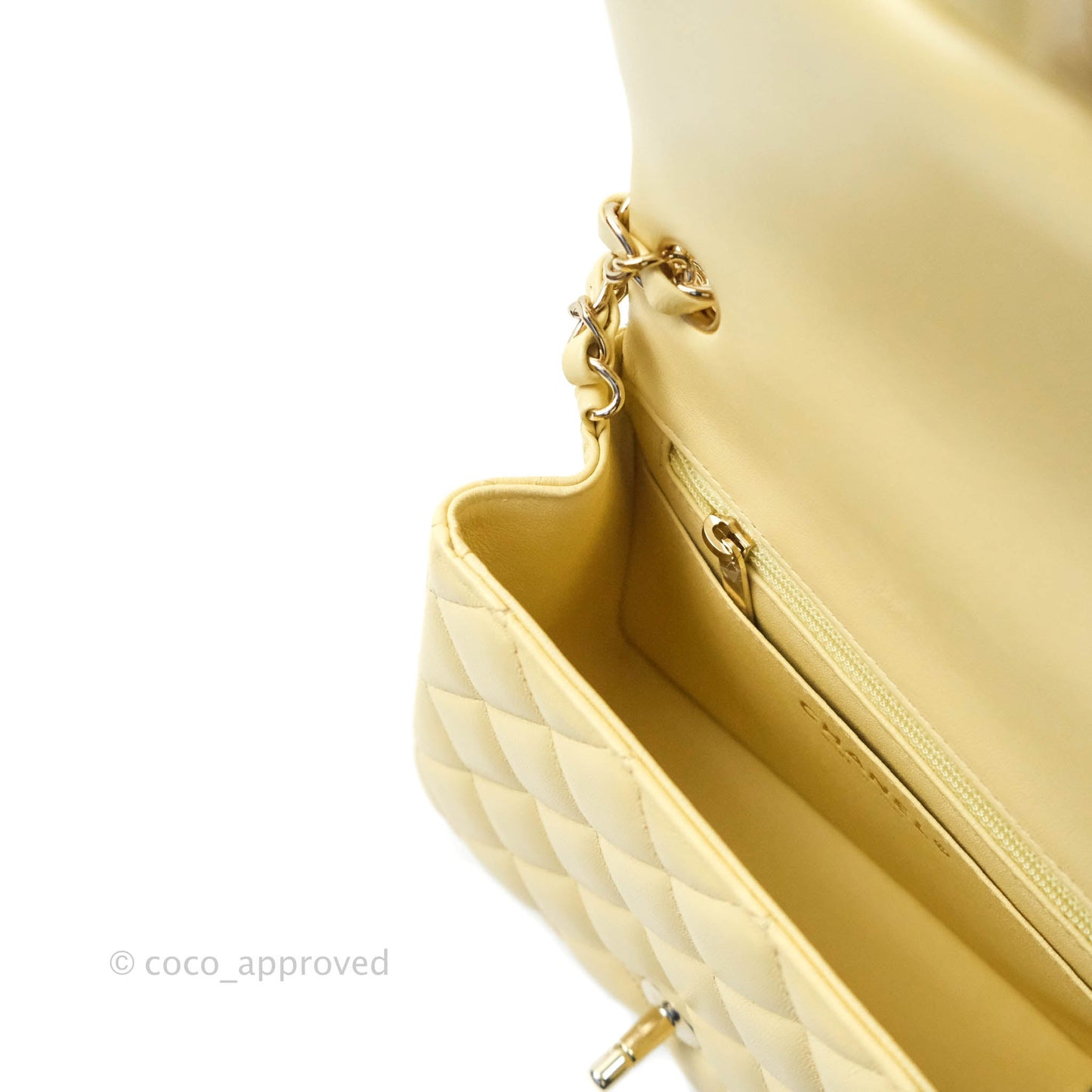 Chanel Quilted Mini Square Yellow Lambskin Gold Hardware