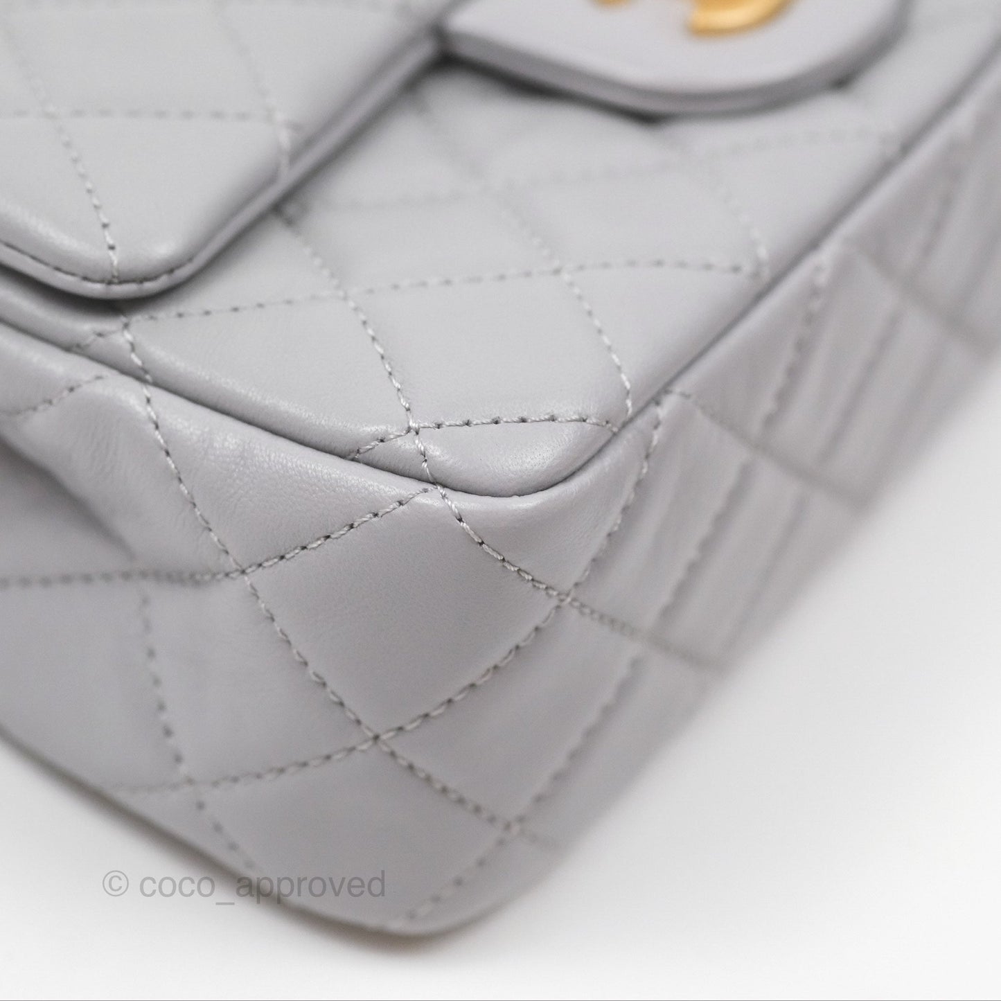 Chanel Mini Rectangular Pearl Crush Grey Lambskin Aged Gold Hardware