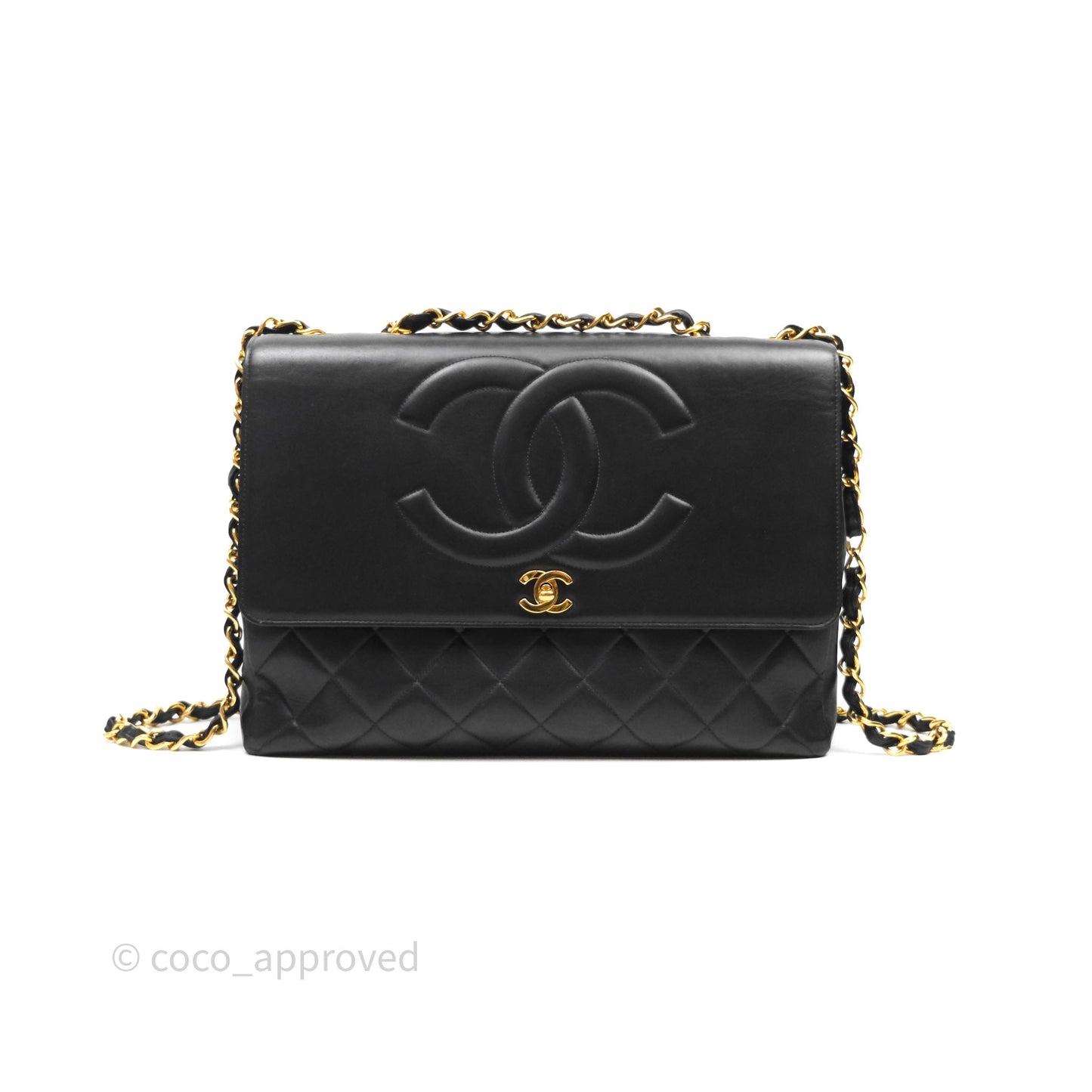 Chanel Vintage Maxi Quilted CC Flap Bag Black Lambskin Gold Hardware