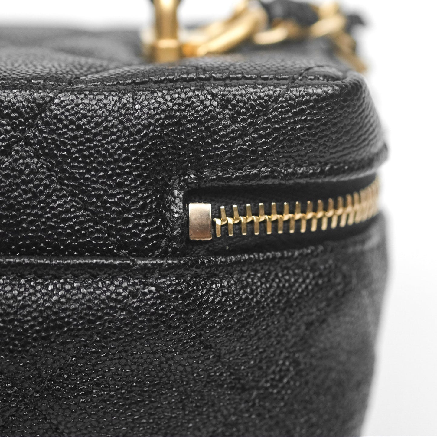 Chanel Quilted Mini Top Handle Vanity With Chain Black Caviar Aged Gold Hardware