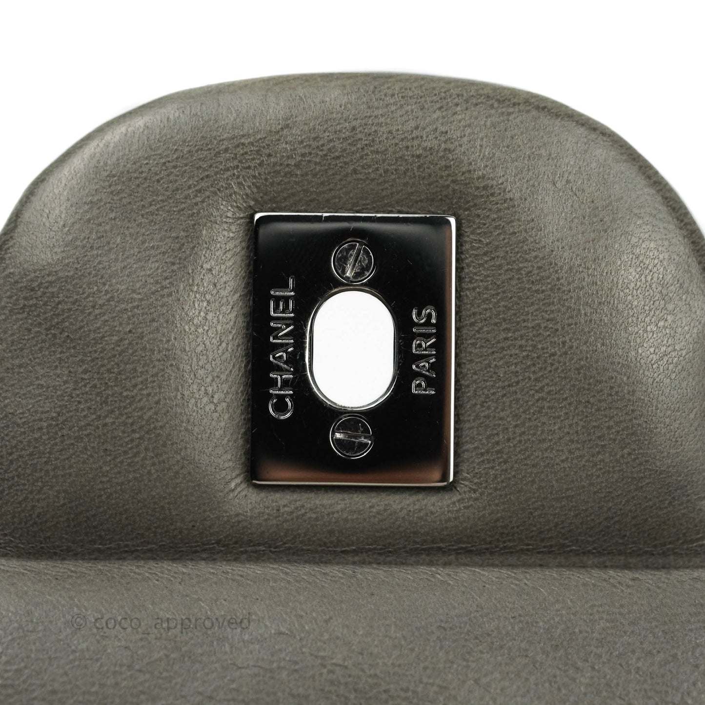 Chanel Classic Single Flap Maxi Grey Lambskin Gun Metal Hardware