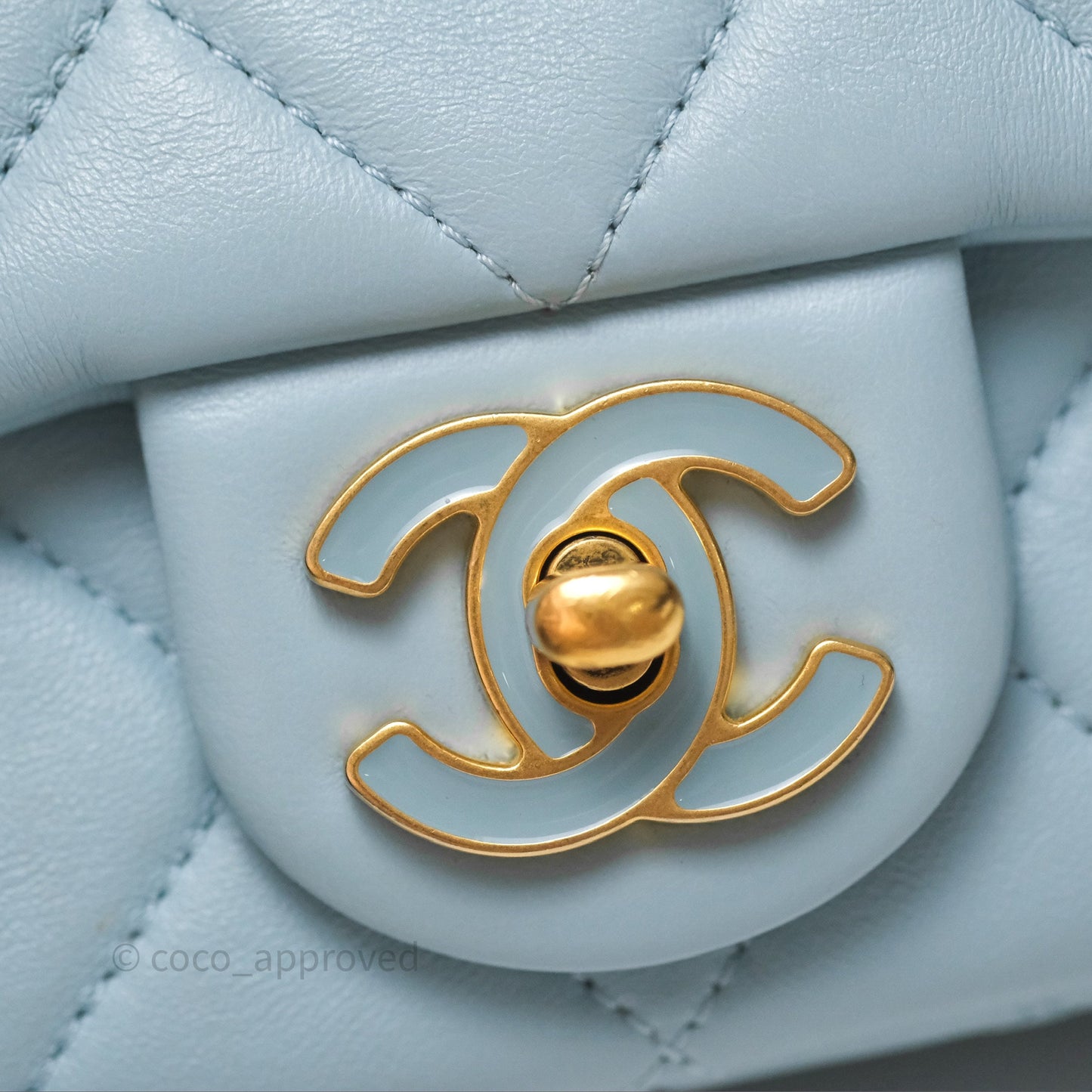 Chanel Quilted Enamel Pending CC Mini Square Flap Baby Blue Lambskin 22P