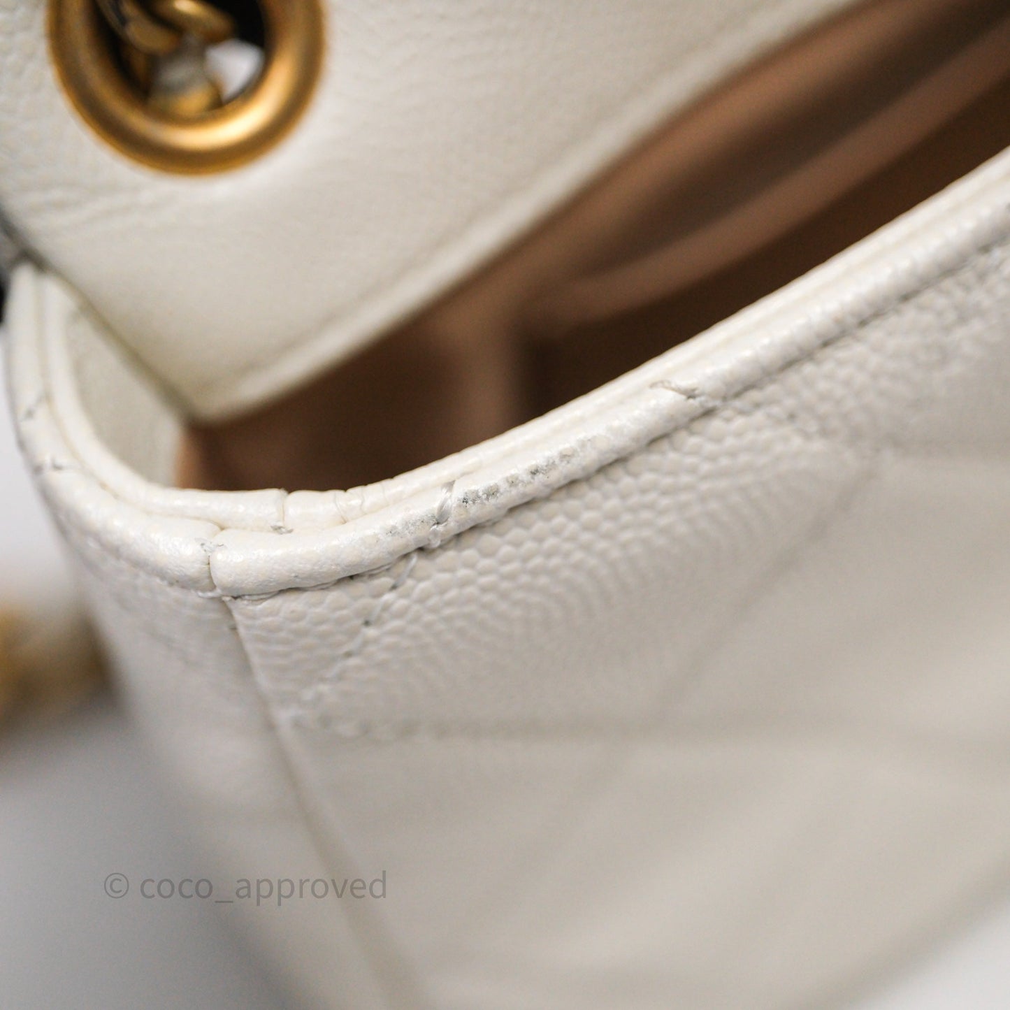 Chanel Mini Flap White Caviar Bag Double Chain Gold Hardware
