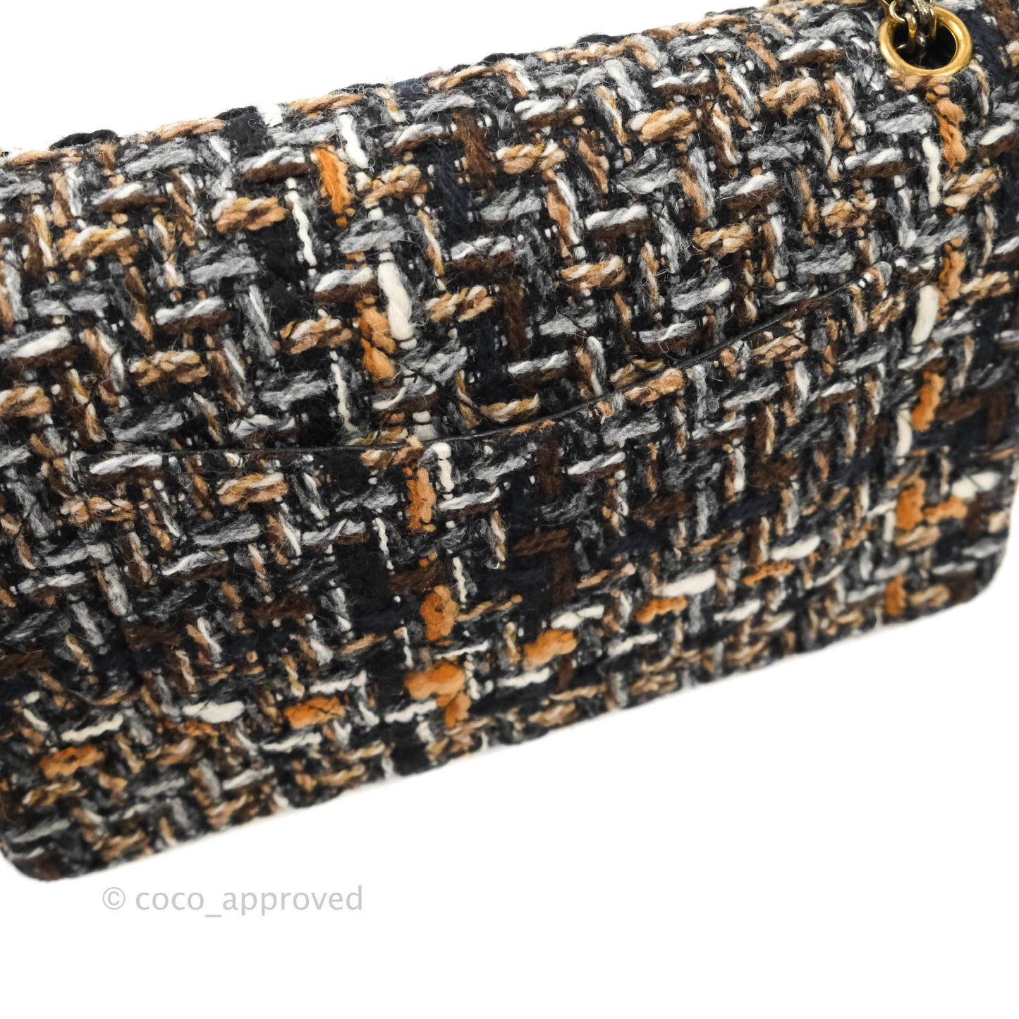 Chanel Quilted Reissue 226 Tweed Navy Brown Aged Gold Hardware