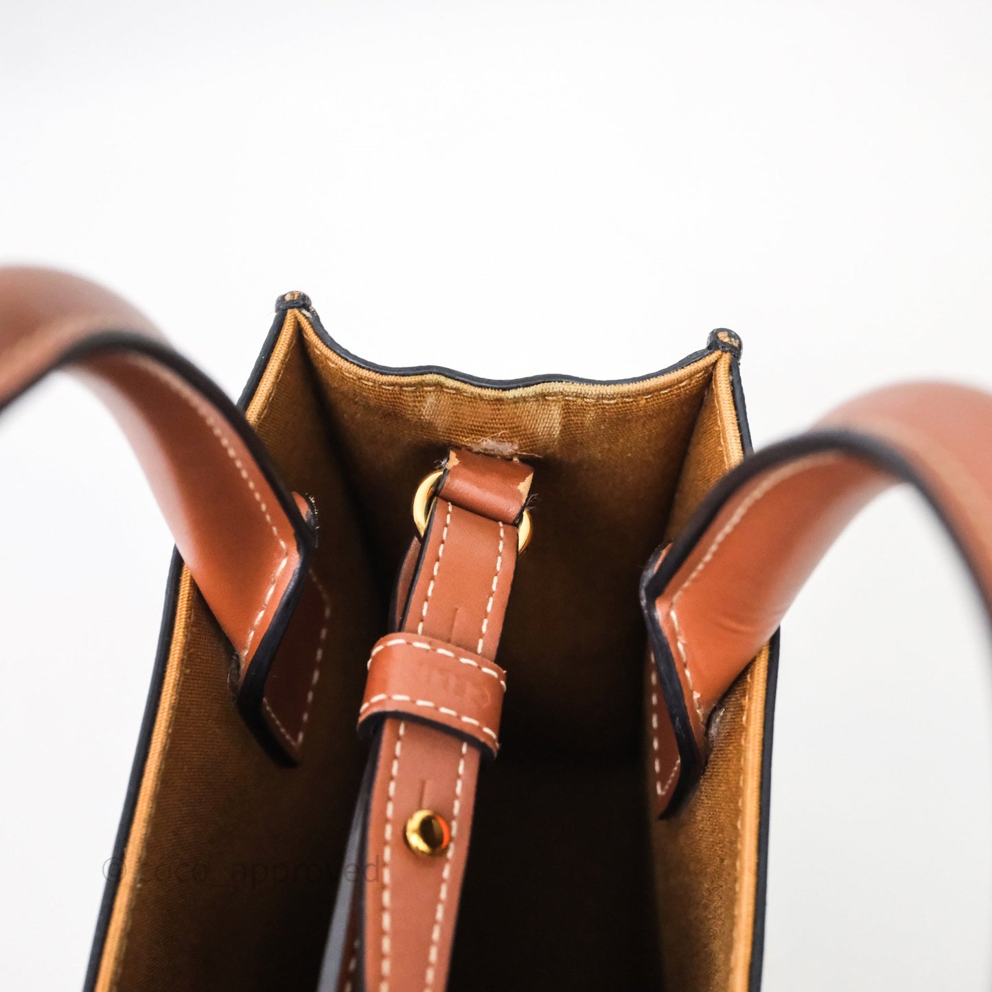 Celine Mini Vertical Cabas Bag Triomphe Canvas Tan Calfskin