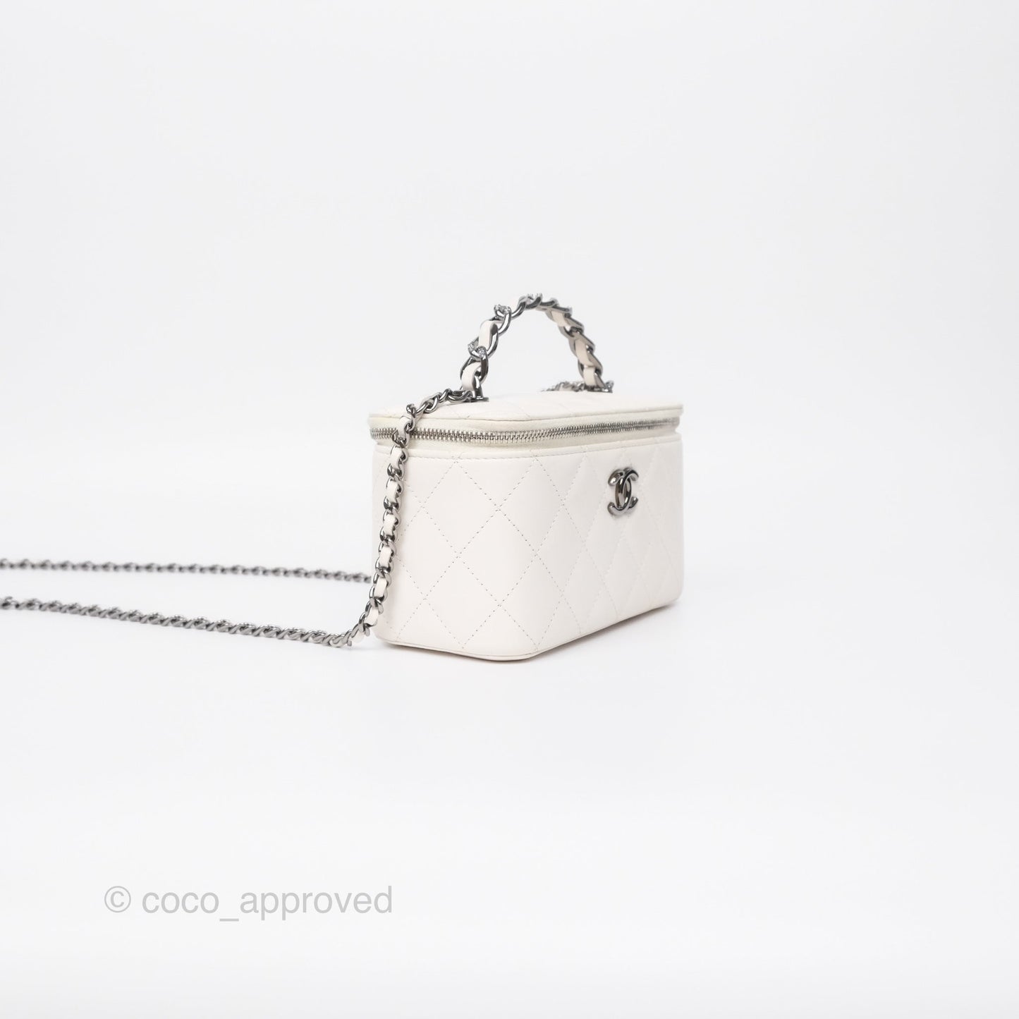 Chanel Crystals Top Handle Vanity Rectangular White Lambskin Gun Metal