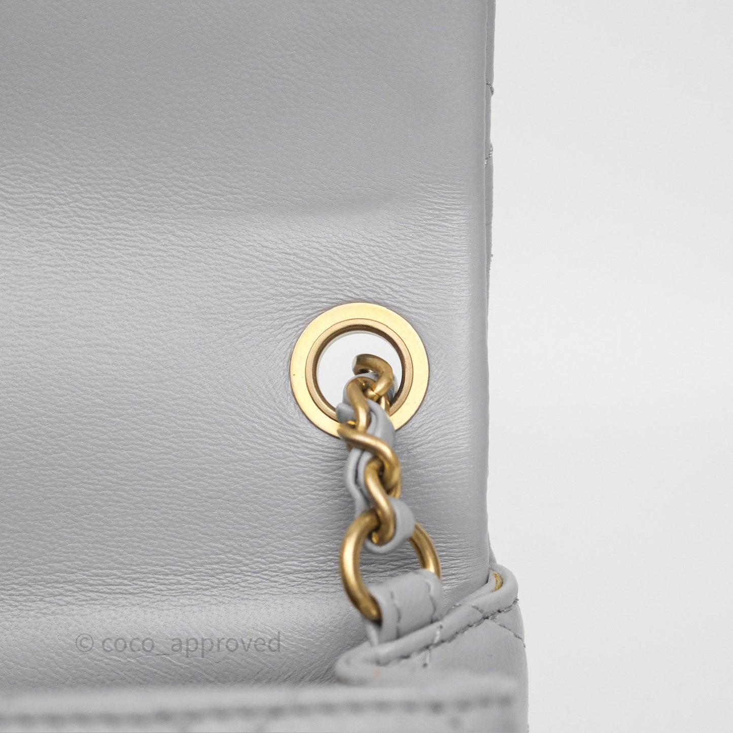 Chanel Pearl Crush Mini Square Quilted Grey Lambskin Aged Gold Hardware