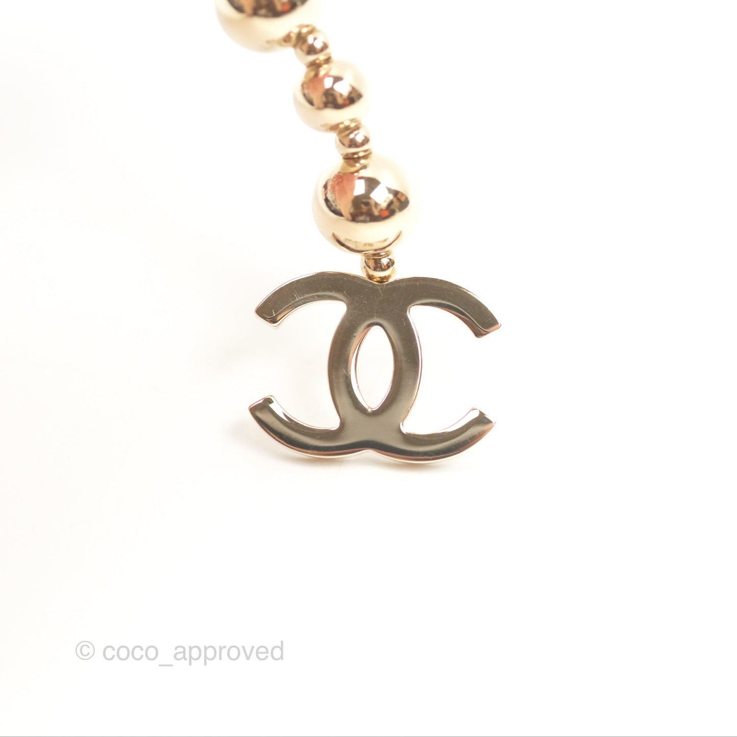 Chanel CC Bead Long Drop Earrings Gold Tone 21S
