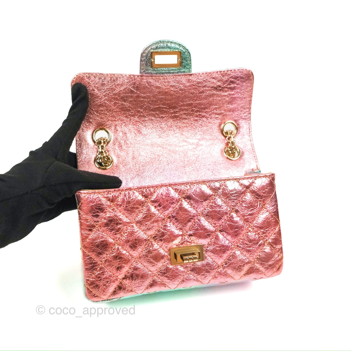 Chanel Quilted Mini Reissue 224 Metallic Rainbow Crumpled Calfskin Gold Hardware