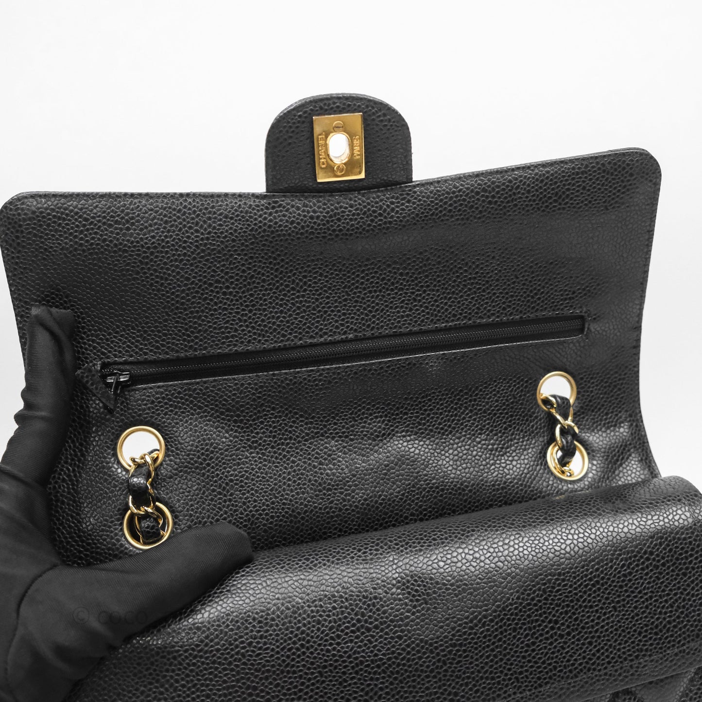 Chanel Classic M/L Medium Flap Quilted Black Caviar Gold Hardware