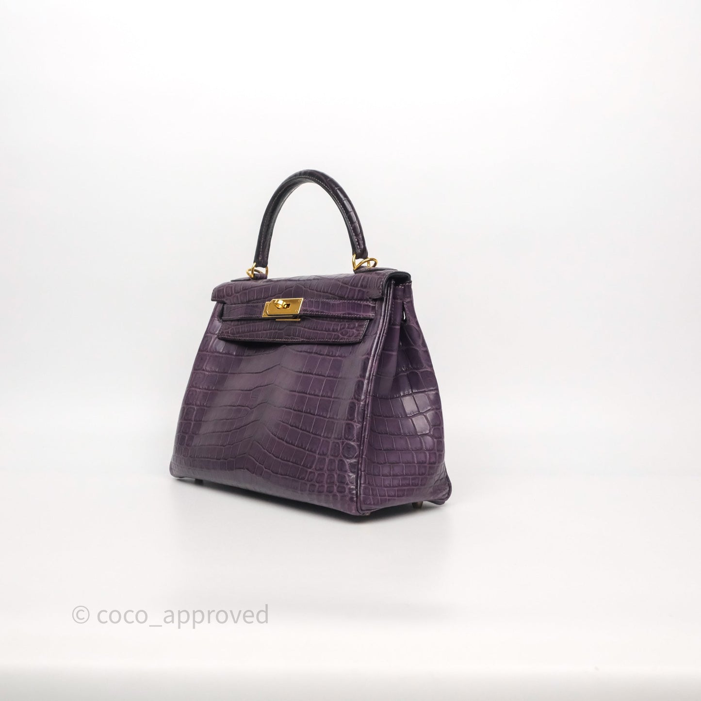 Hermès Kelly 28 Purple Crocodile Gold Hardware