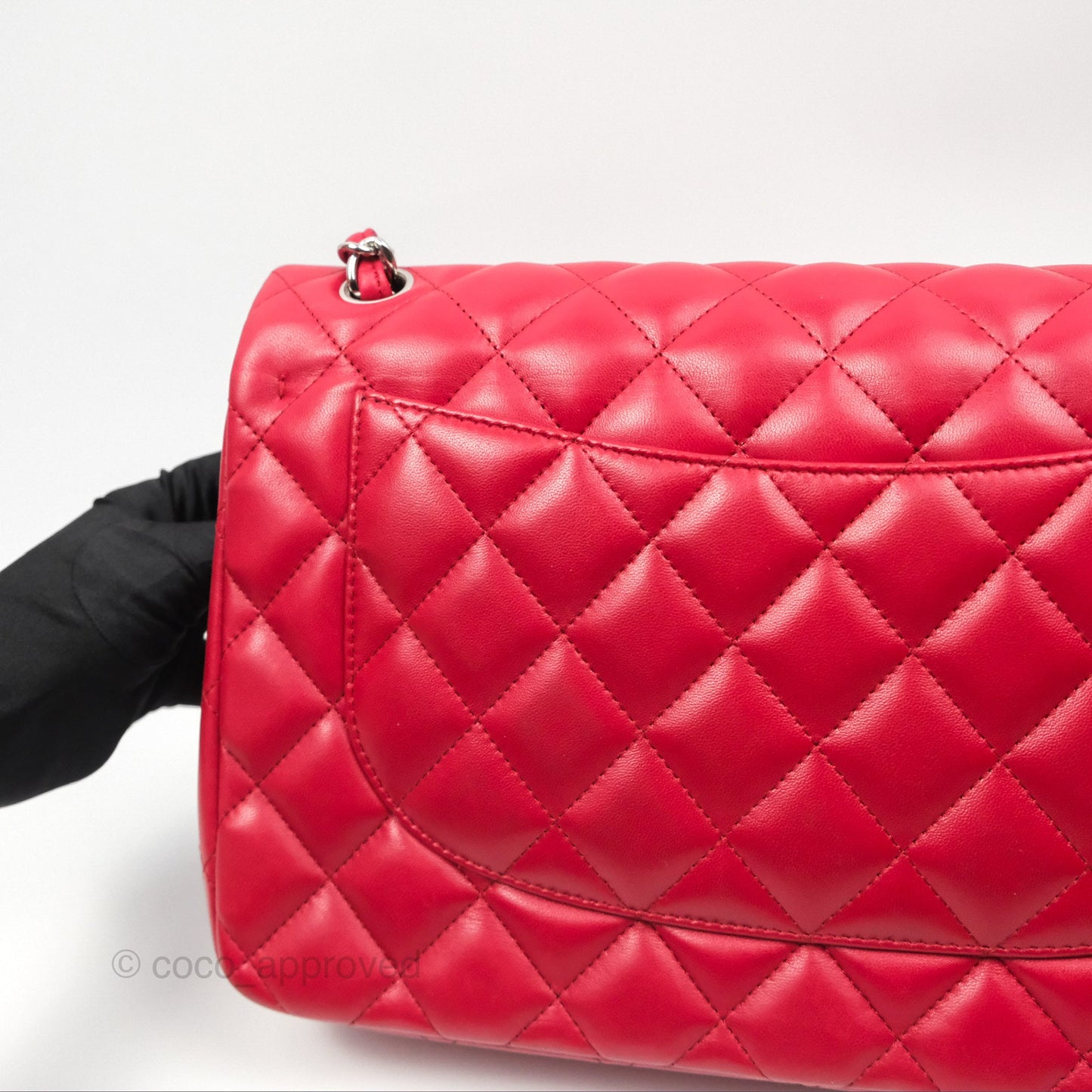 Chanel Jumbo Double Flap Red Lambskin Silver Hardware