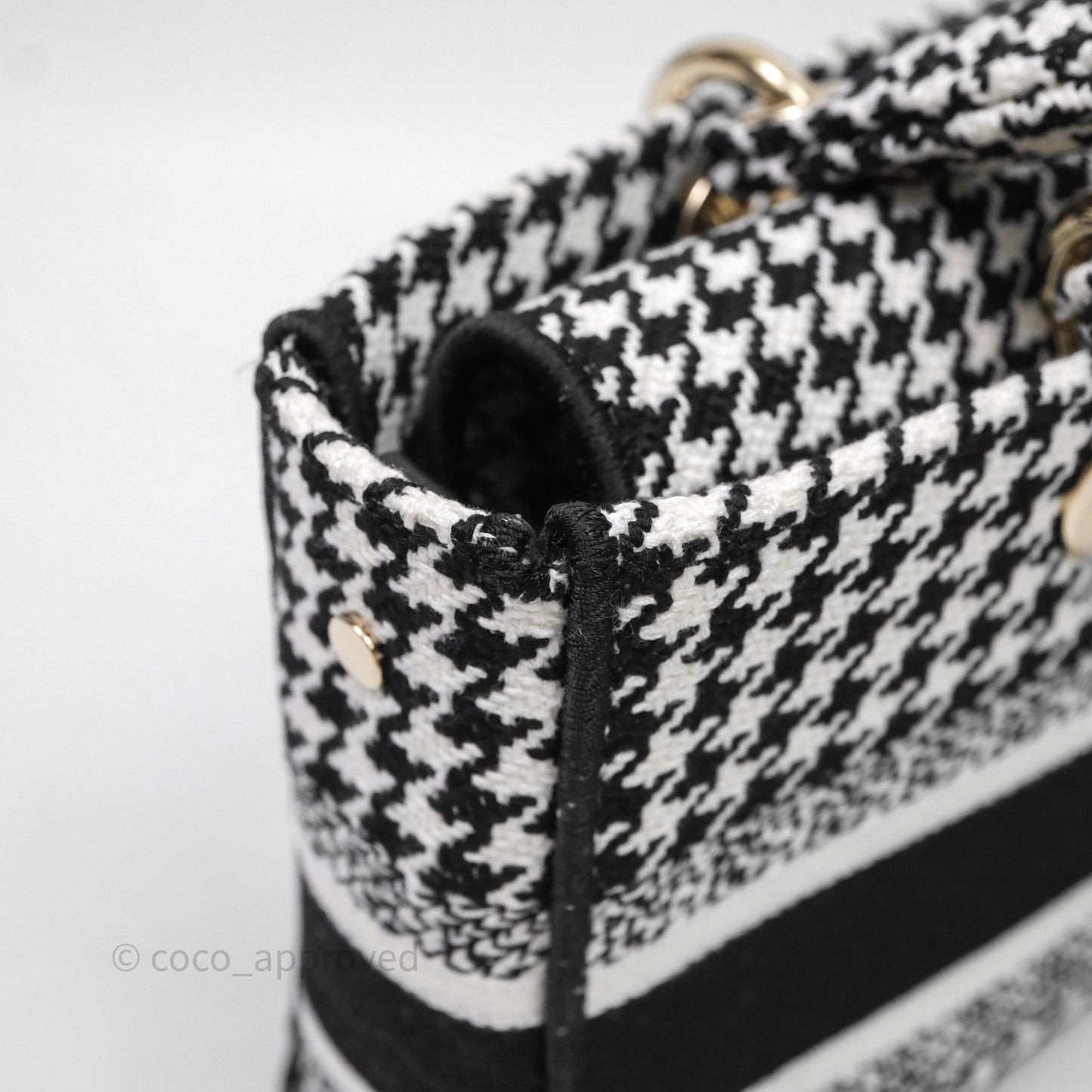 Christian Dior Medium Lady D-Joy Bag Black White Houndstooth Gold Hardware