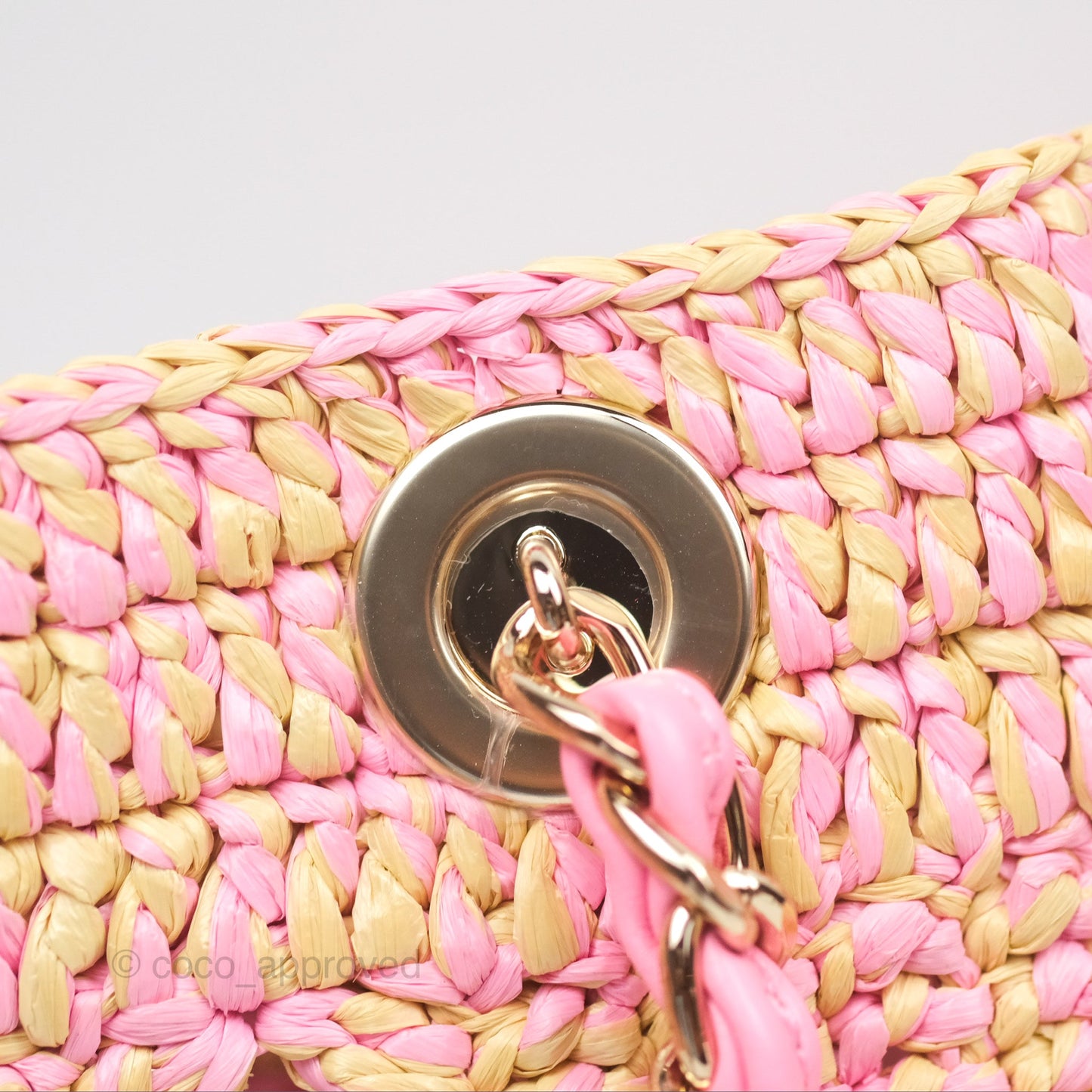 Chanel Coco Beach Bag Raffia Effect Braided Pink Beige Gold Hardware 24A