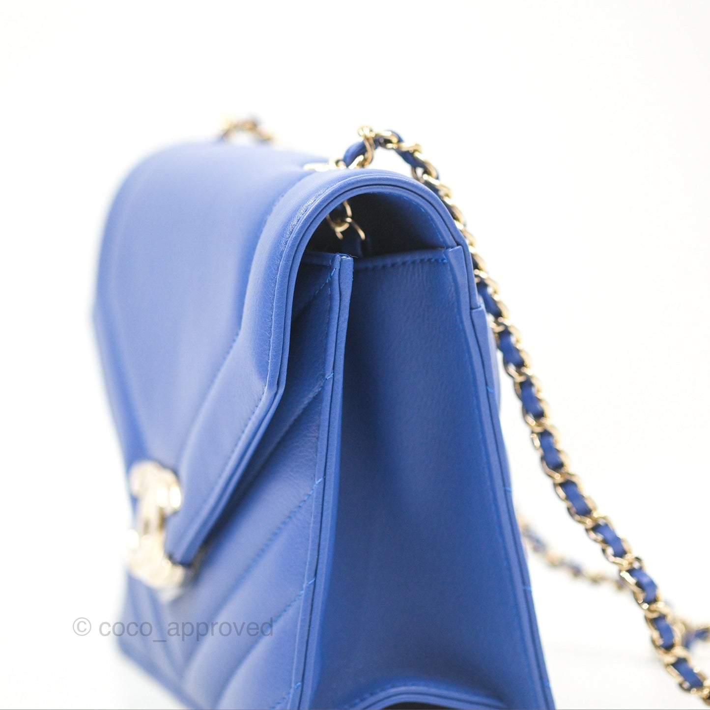 Chanel Chevron Square Envelope Flap Bag Royal Blue 19C