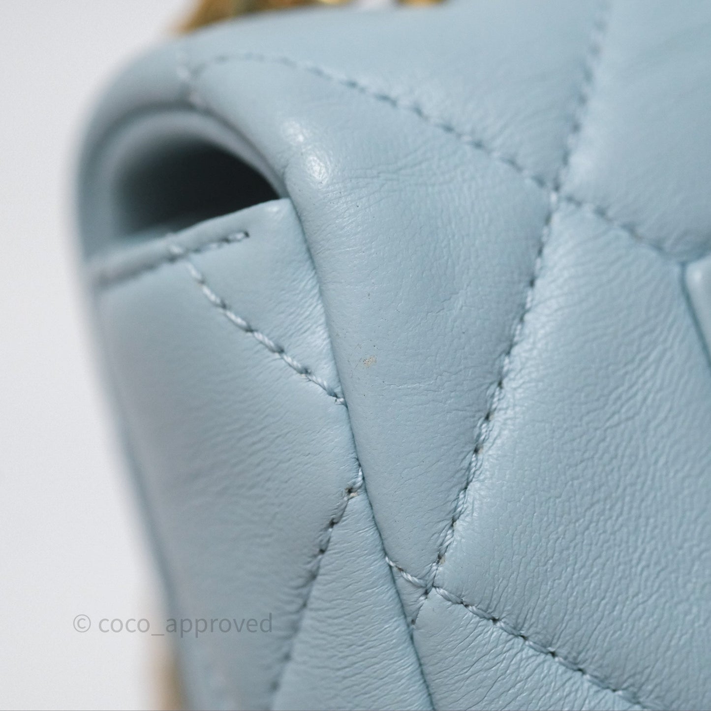 Chanel Quilted Enamel Pending CC Mini Square Flap Baby Blue Lambskin 22P
