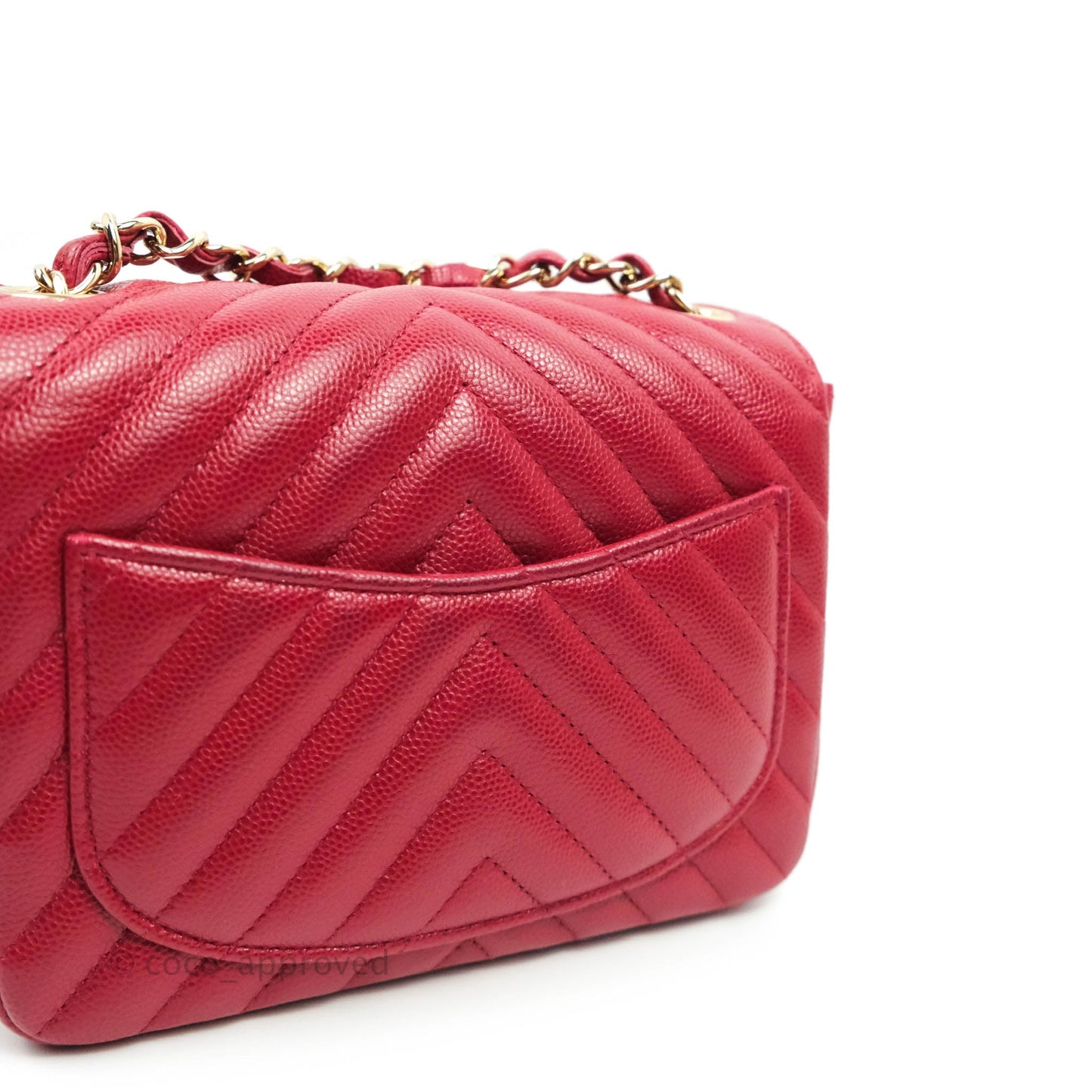 Chanel Mini Square Chevron Rosy Red Caviar Gold Hardware 18B