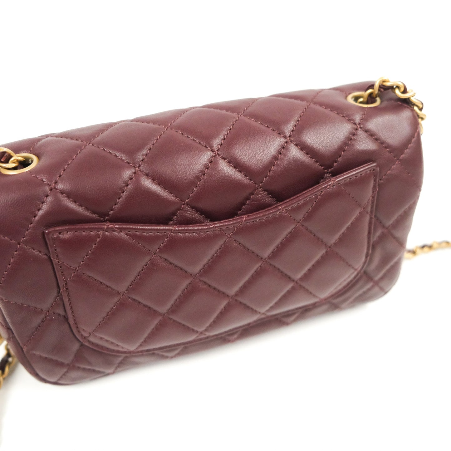 Chanel Mini Rectangular Pearl Crush Burgundy Lambskin Aged Gold Hardware