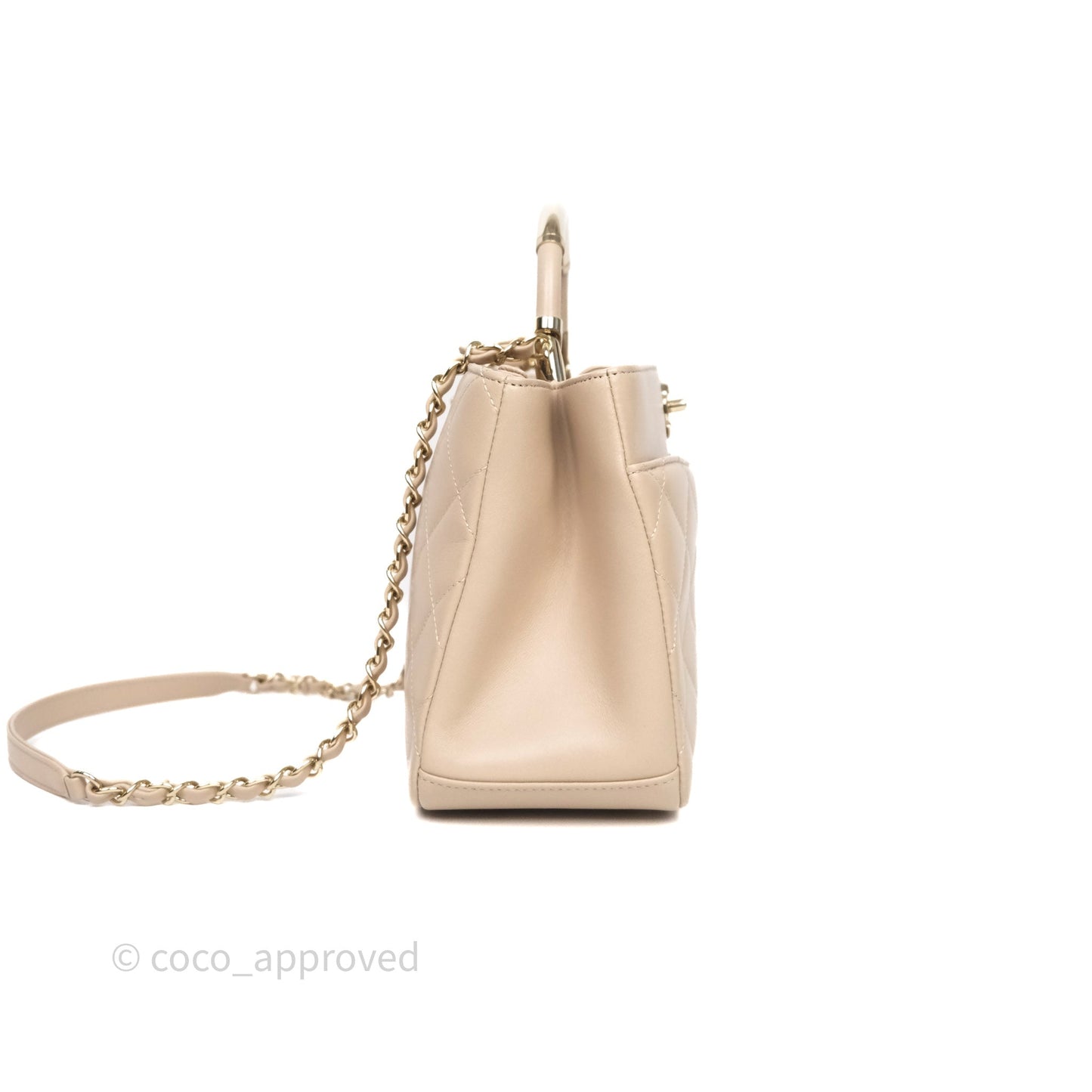 Chanel Quilted Top Handle Carry Chic Bag Beige Lambskin Gold Hardware