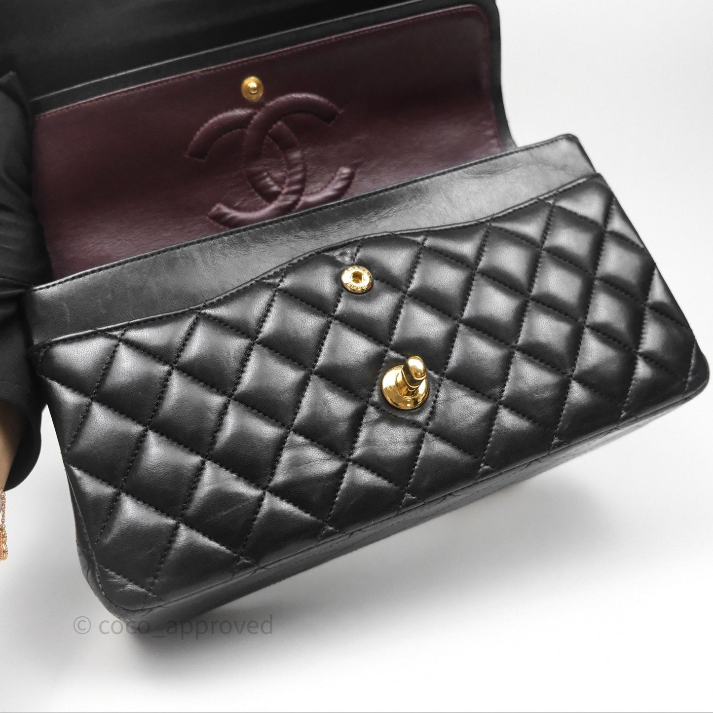 Chanel Classic M/L Medium Flap Quilted Black Lambskin Gold Hardware