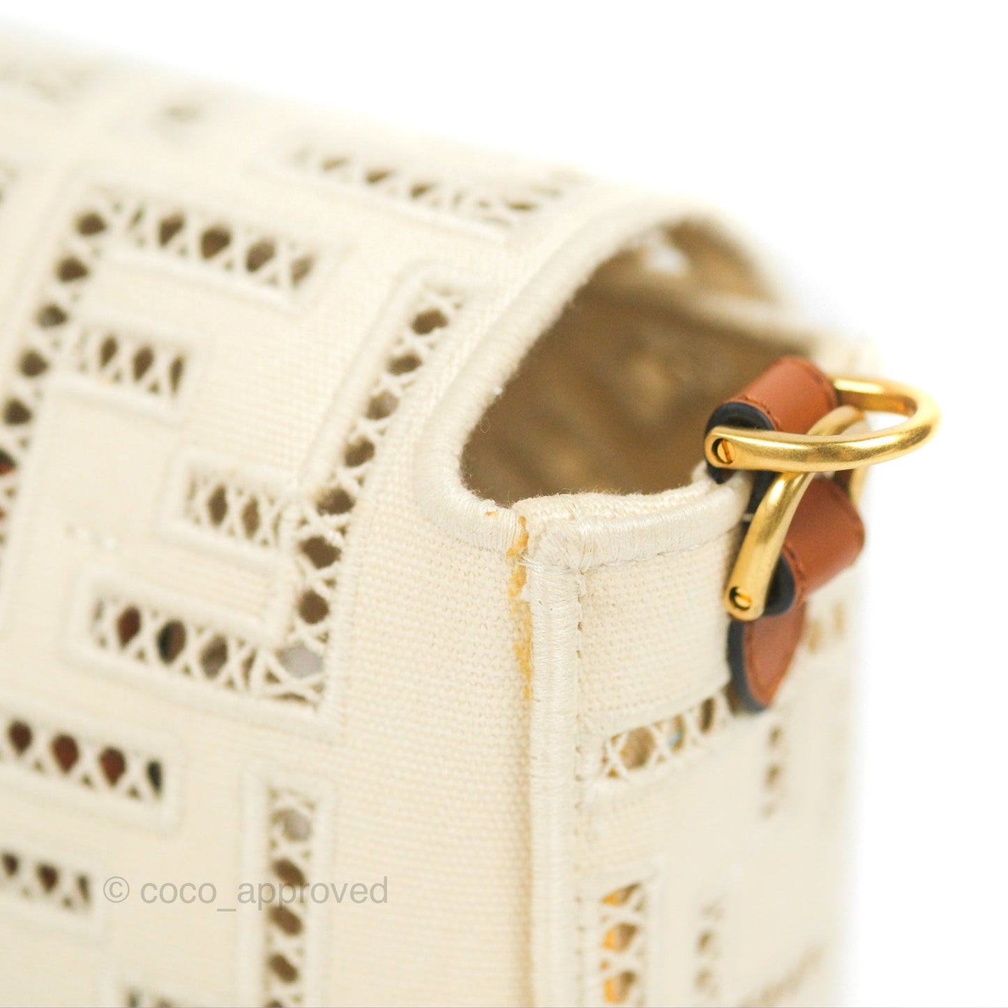 Fendi Medium FF Ajour Embroidery Baguette Bag Ivory Canvas