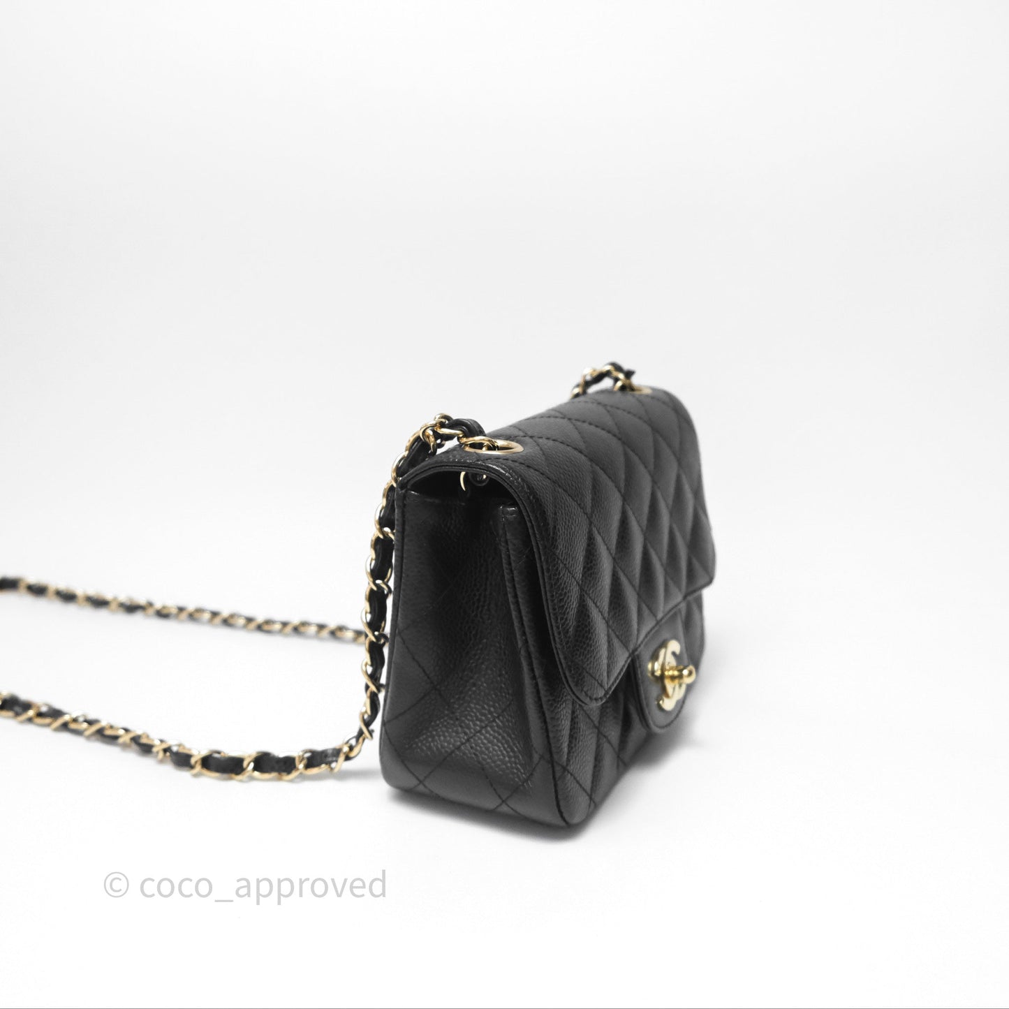 Chanel Vintage Mini Square Flap Quilted Black Caviar 24K Gold Hardware