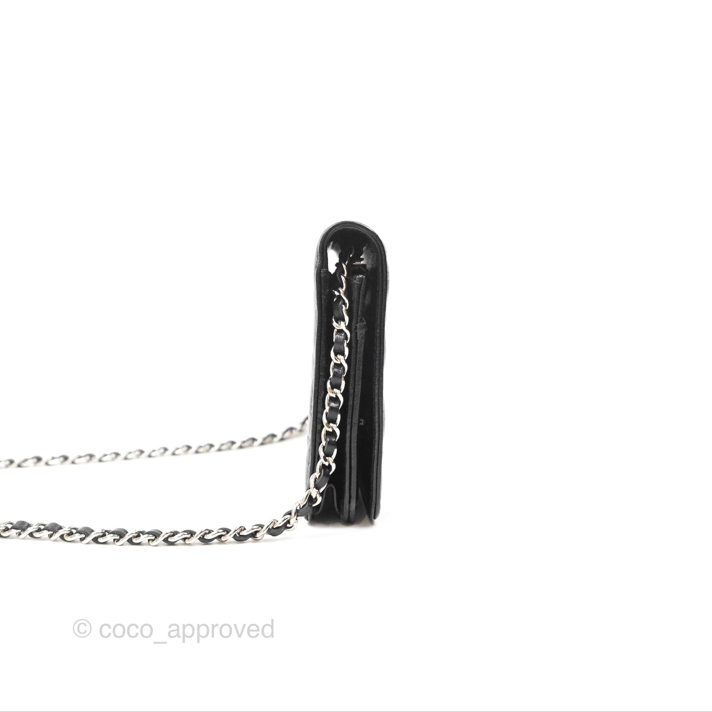 Chanel Diamond CC Wallet On Chain WOC Black Goatskin Silver Hardware