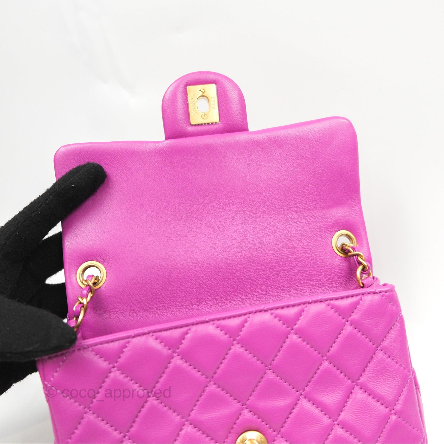 Chanel Mini Rectangular Pearl Crush Quilted Purple Lambskin Aged Gold Hardware