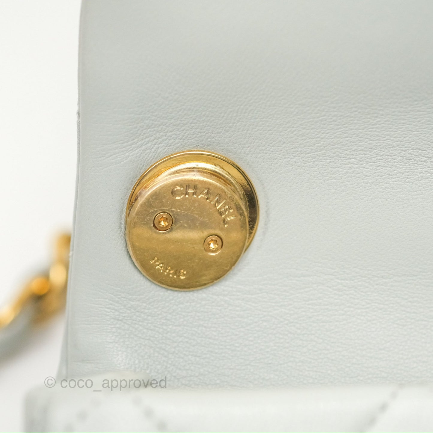 Chanel Chain Handle Flap Light Grey Calfskin Aged Gold Hardware