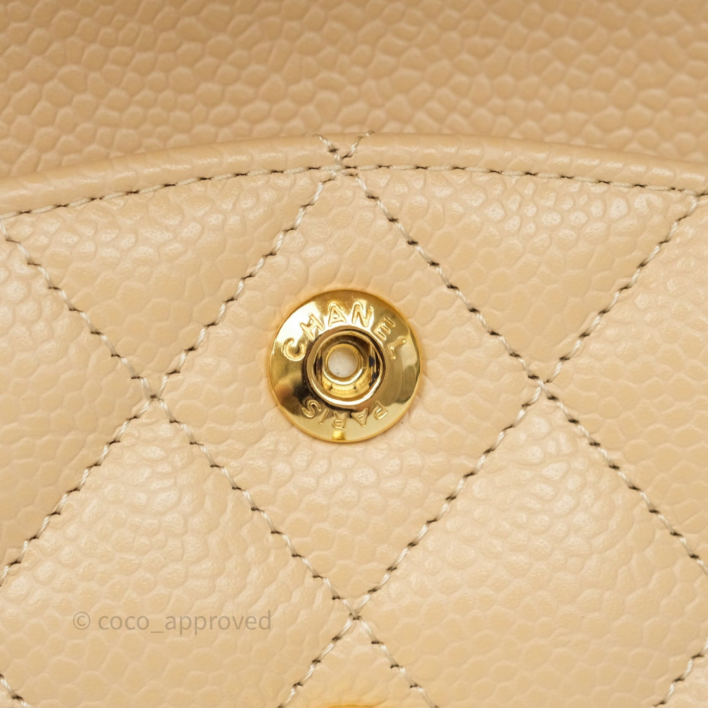 Chanel Small Classic Flap Quilted Beige Caviar Gold Hardware