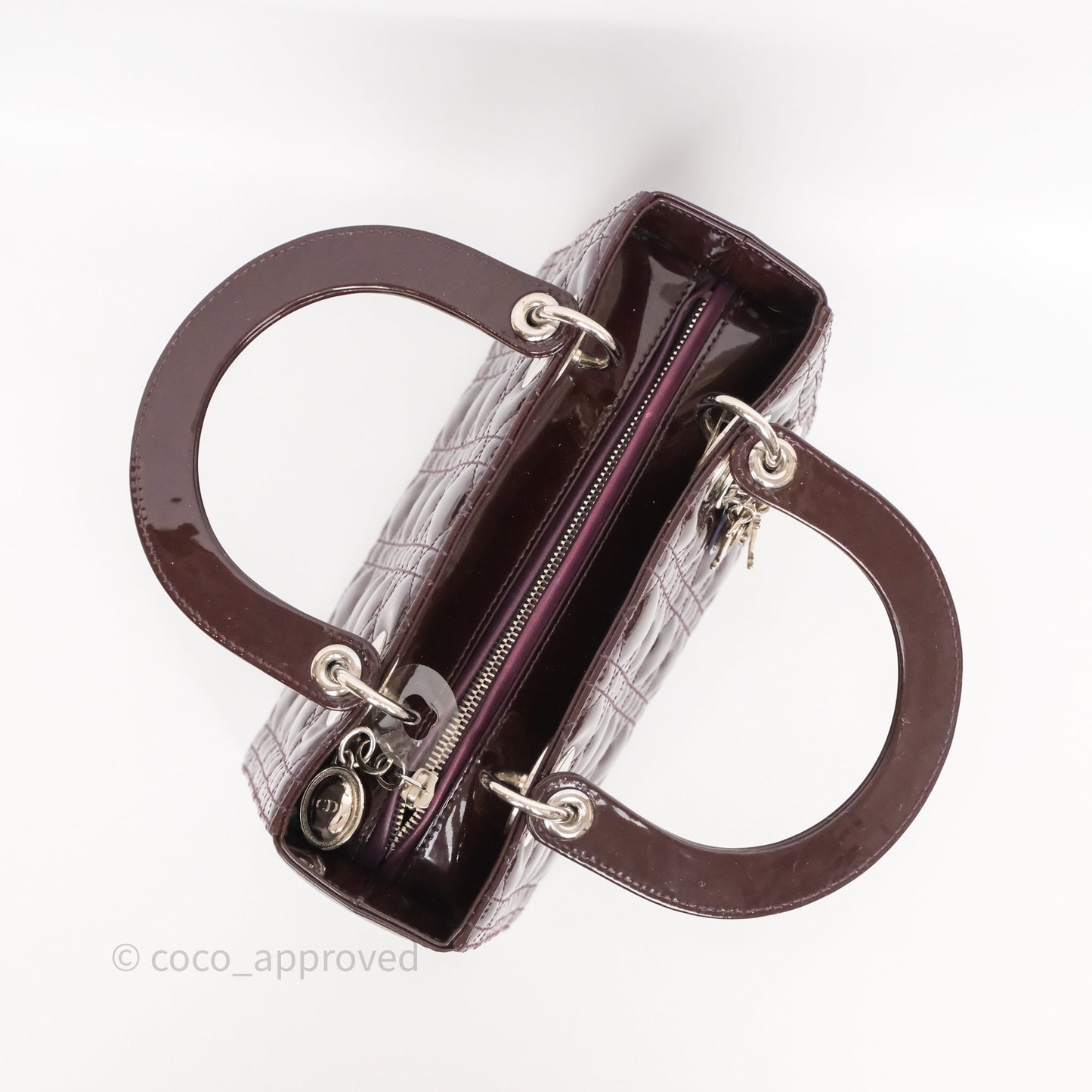 Christian Dior Medium Lady Dior Burgundy Patent Silver Hardware