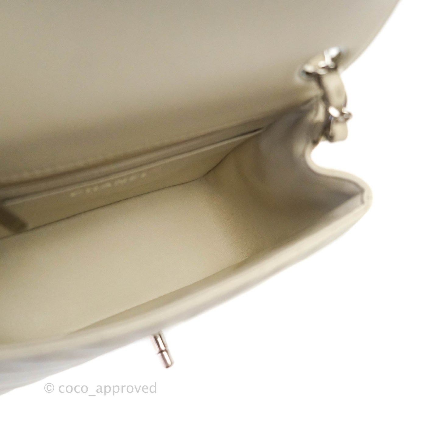 Chanel Mini Square Chevron Ivory Cream Lambskin Silver Hardware