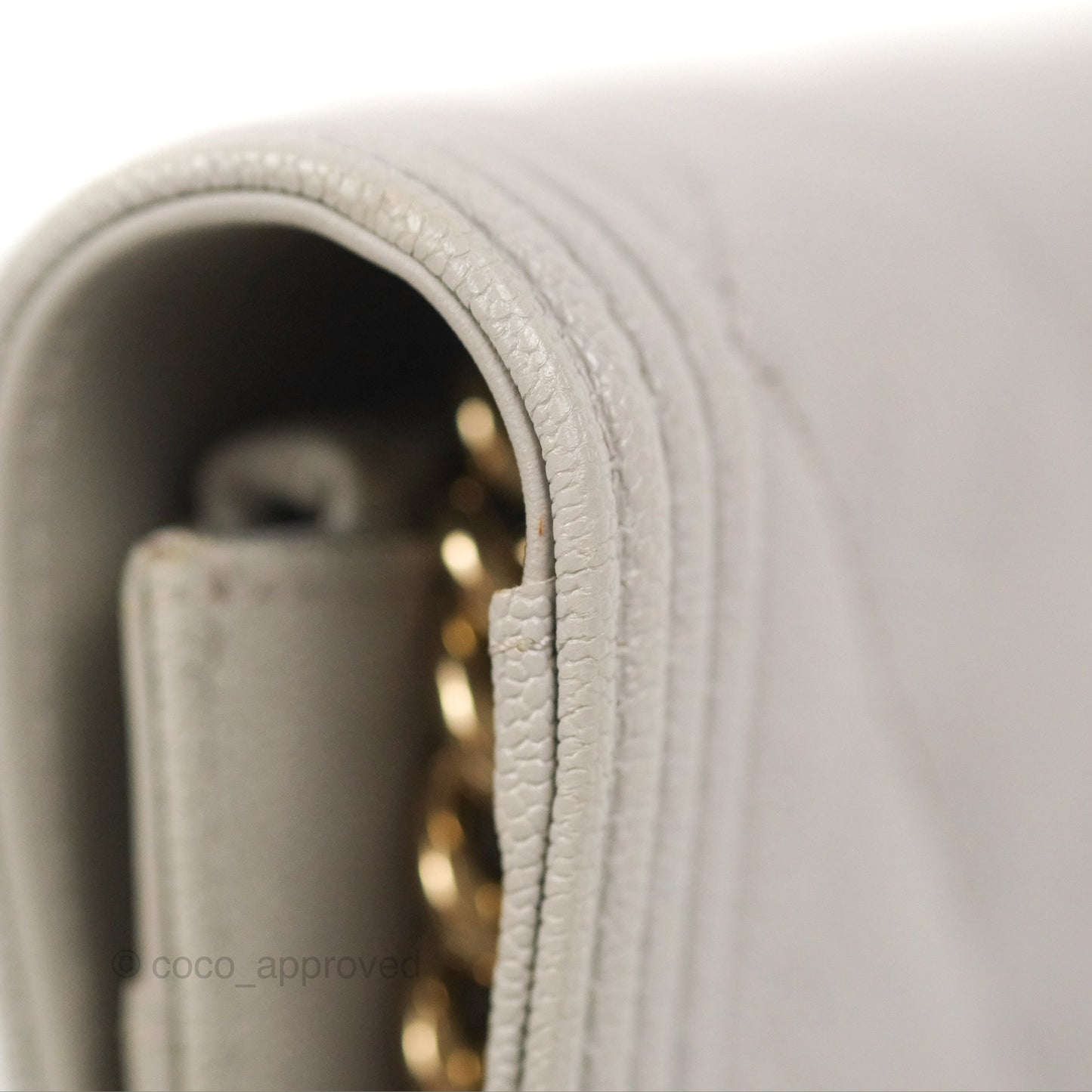 Chanel Quilted Boy Wallet on Chain WOC Light Grey Caviar Gold Hardware