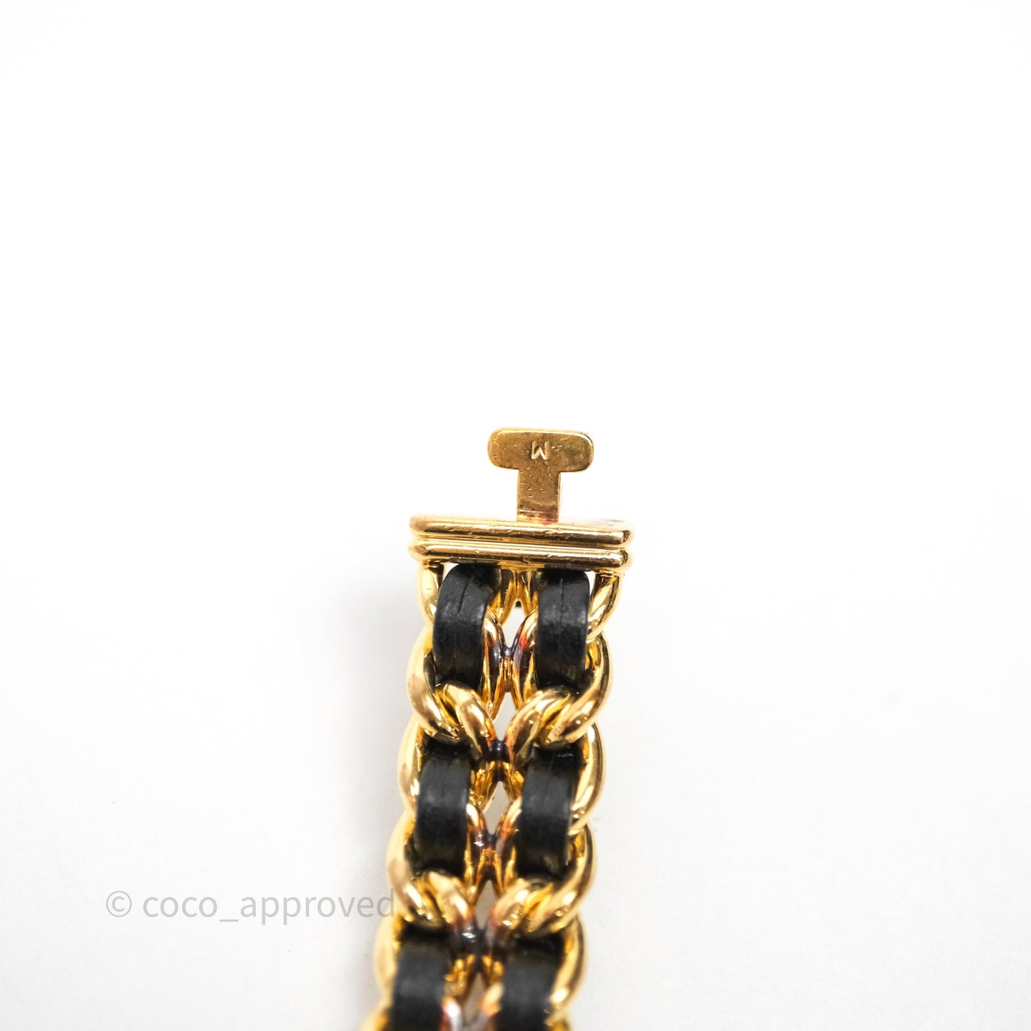 Chanel Vintage Première Watch Black Leather Gold Plated Size M