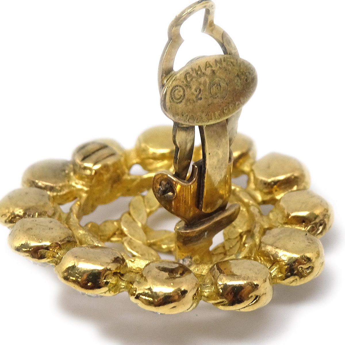 Luxury Chanel Gold Earrings Clip-On Rhinestone 29