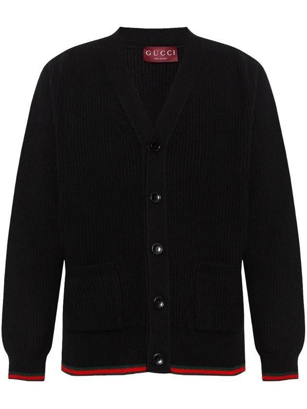 Luxury Gucci Trending 2025 Wool Cashmere Rib Knit Cardigan Black