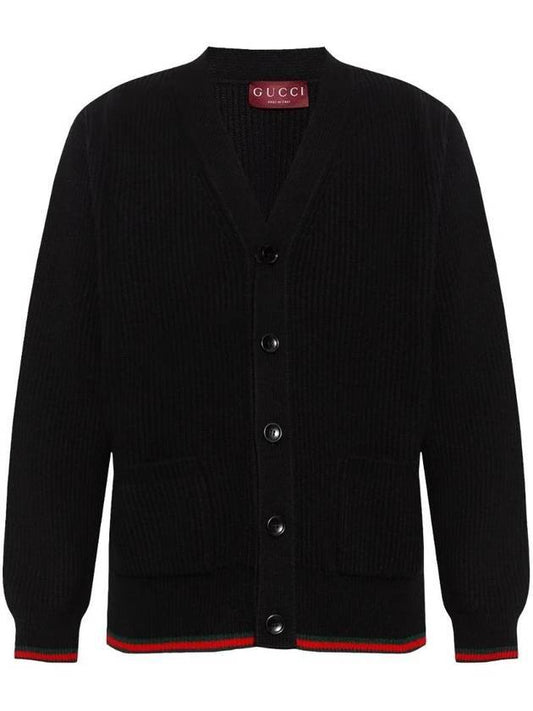 Luxury Gucci Trending 2025 Wool Cashmere Rib Knit Cardigan Black